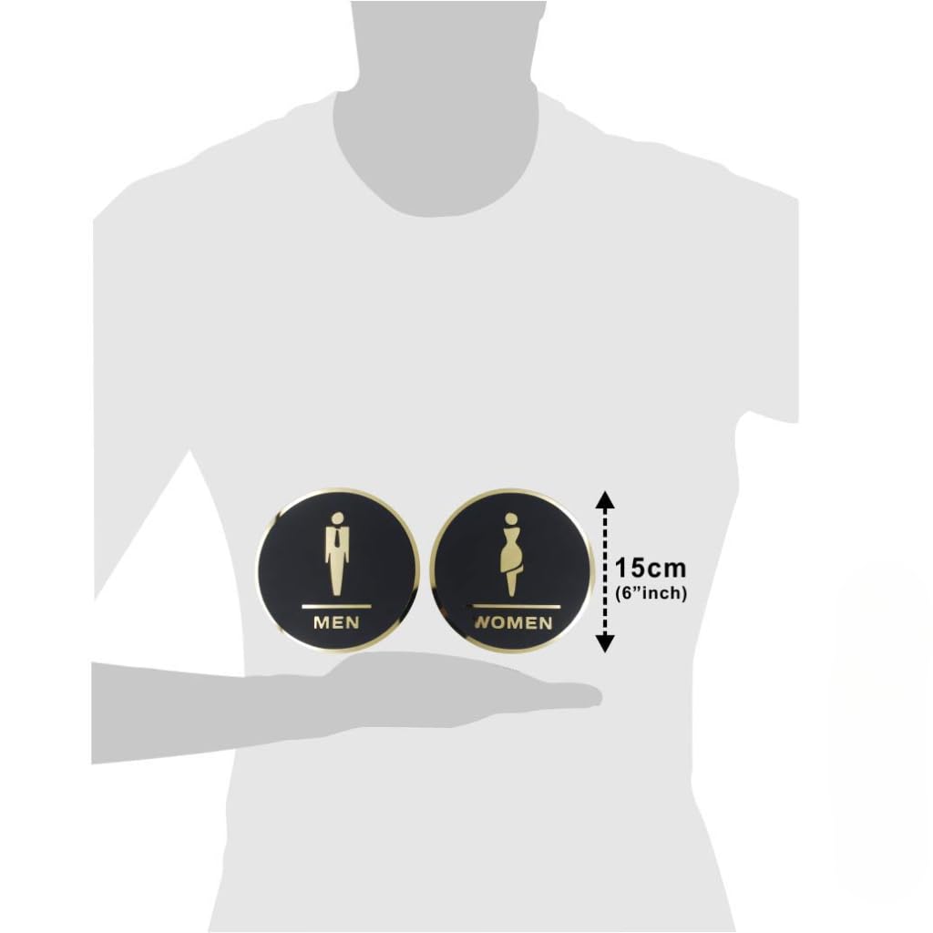 Black & Gold Men & Women Washroom Sign – Premium Acrylic Restroom Sign with 3M Self-Adhesive