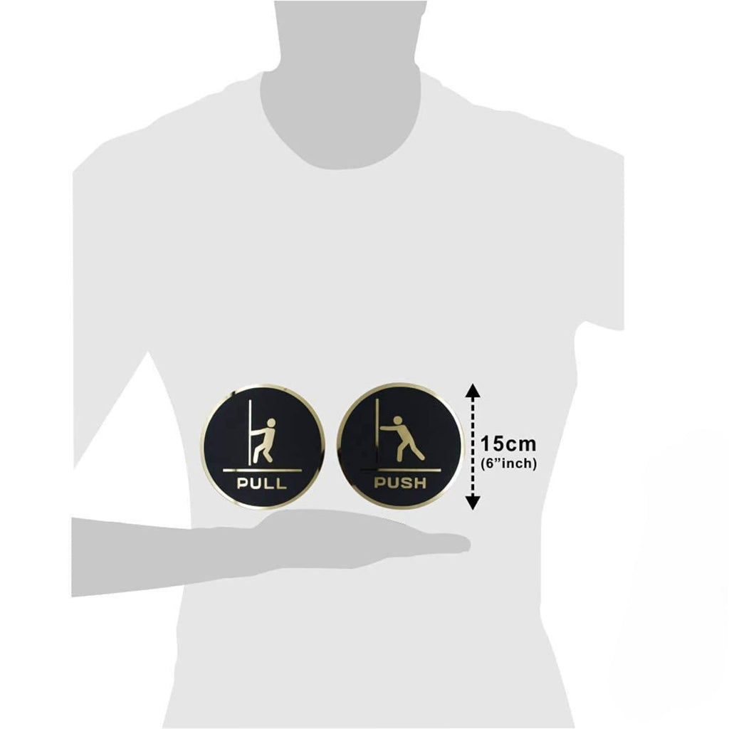 Gold & Black PUSH & PULL Door Sticker Set – Premium Waterproof Self-Adhesive Round Sign