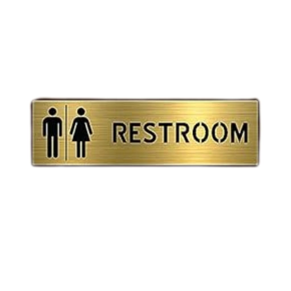 Brushed Gold RESTROOM Door Sign – Premium Acrylic Washroom Sign with 3M Self-Adhesive