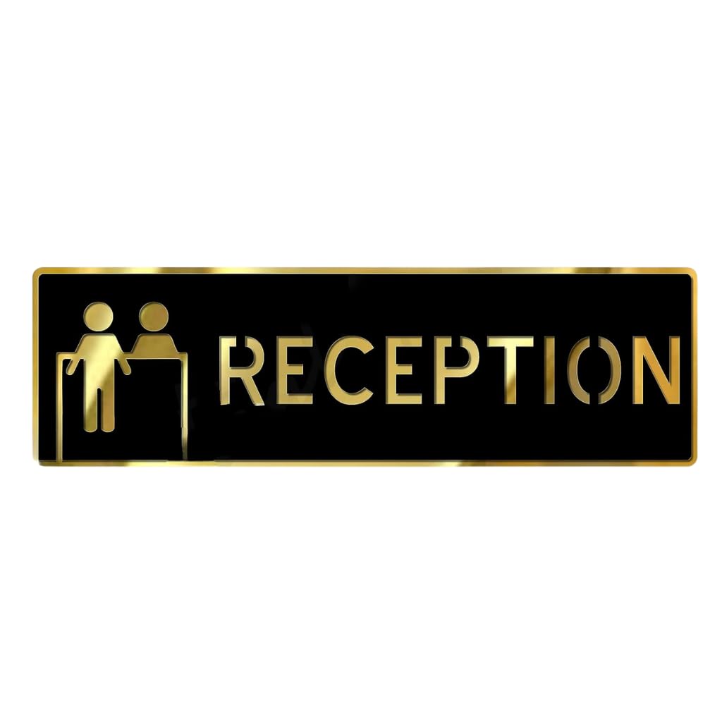 Black & Gold RECEPTION Desk Sign – Premium Acrylic Reception Area Sign with 3M Self-Adhesive