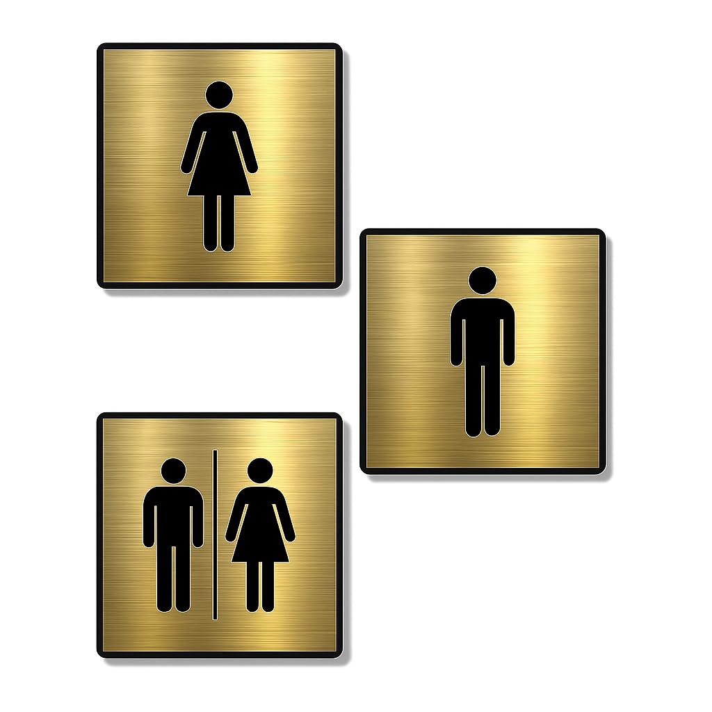 Gold & Black Men Women Restroom Door Sign – Premium Acrylic Self-Adhesive Washroom Signage