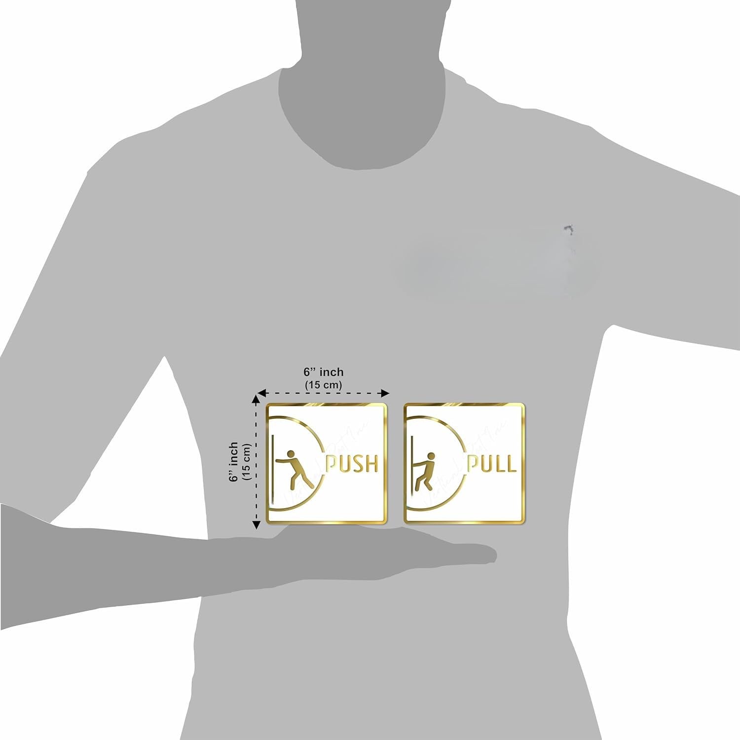 White & Gold PUSH & PULL Acrylic Door Sign – Self-Adhesive Instruction Board for Commercial Use