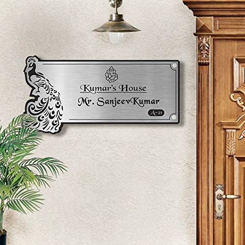 Wooden Personalized Name Plate, Peacock Name Plate
