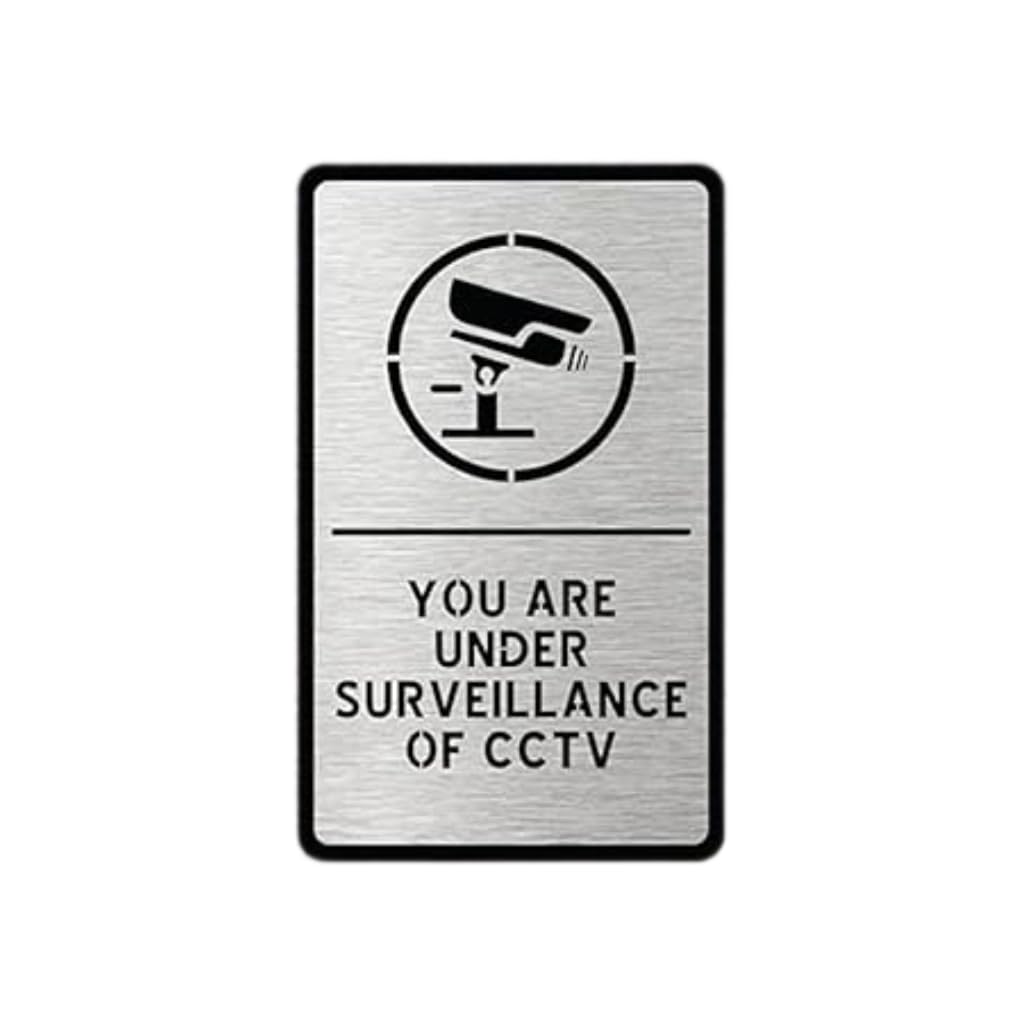 CCTV Surveillance Sign Board – Brushed Steel Finish Security Sign with Self-Adhesive (5.5 x 9 Inch)