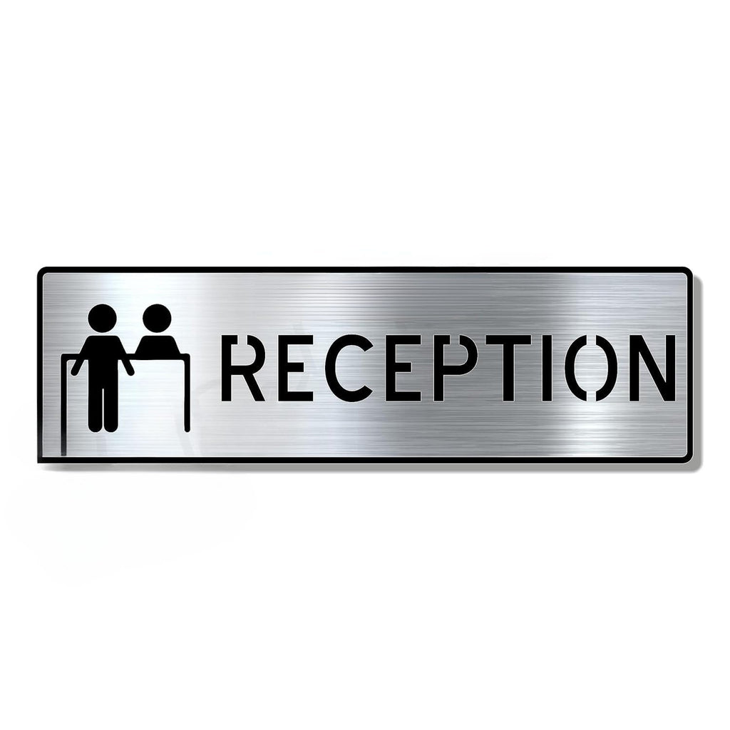 Premium Brush Steel Finish Acrylic RECEPTION Desk Sign | Modern Office Signage  Product Tags: