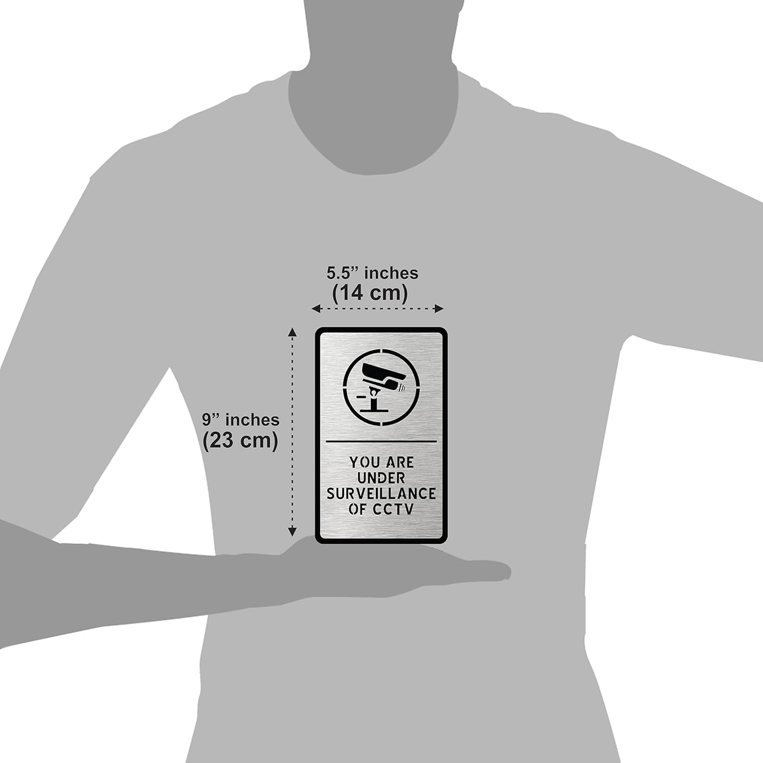 CCTV Surveillance Sign Board – Brushed Steel Finish Security Sign with Self-Adhesive (5.5 x 9 Inch)