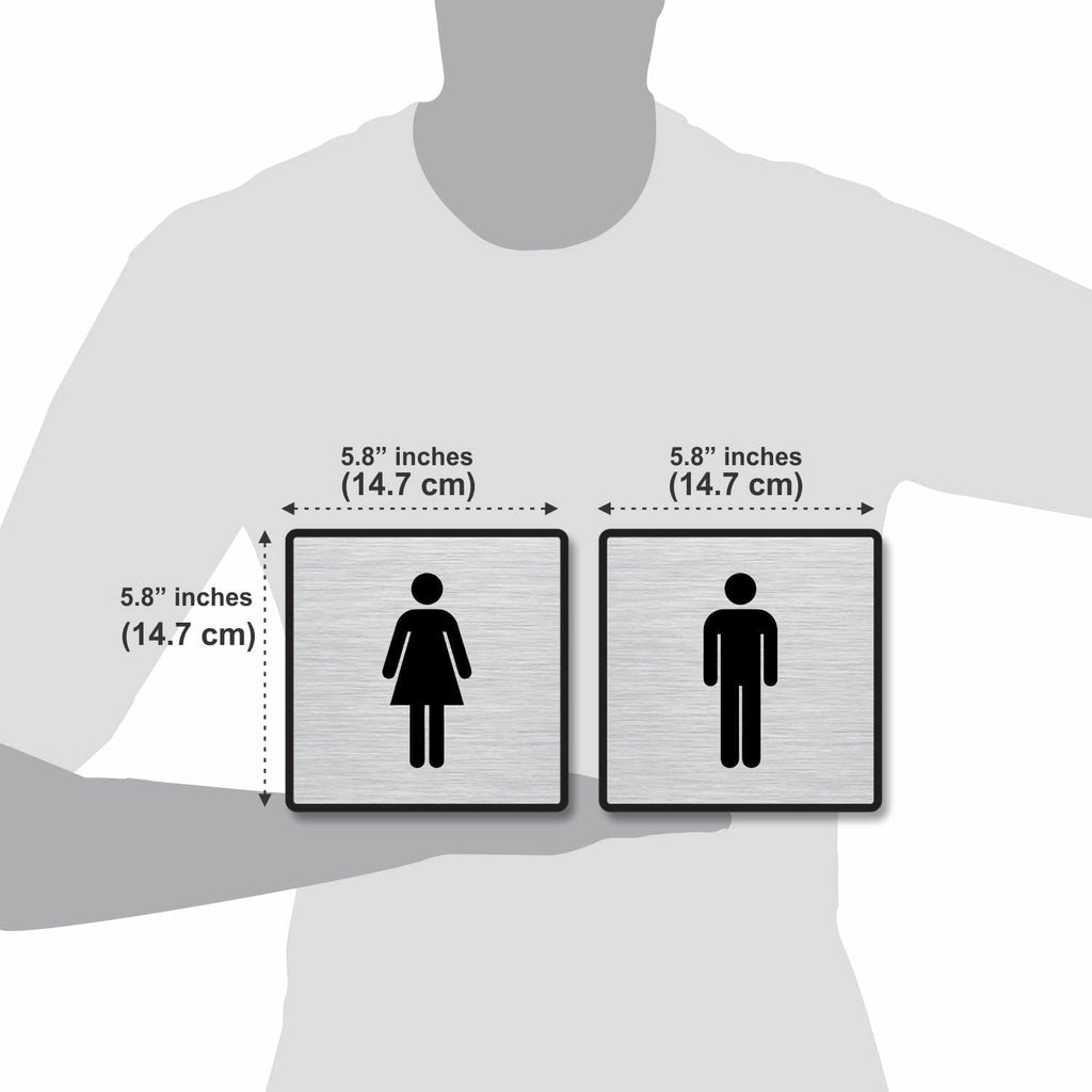 Premium Brush Steel Finish Acrylic Restroom Sign Set | Men Women Push Pull