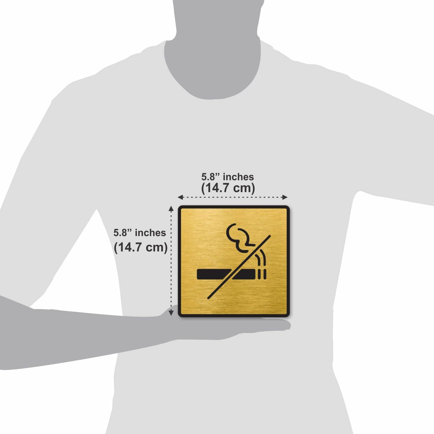 Brushed Gold No Smoking Round Sign – Premium Acrylic 5.8 Inch Self-Adhesive Safety Sign