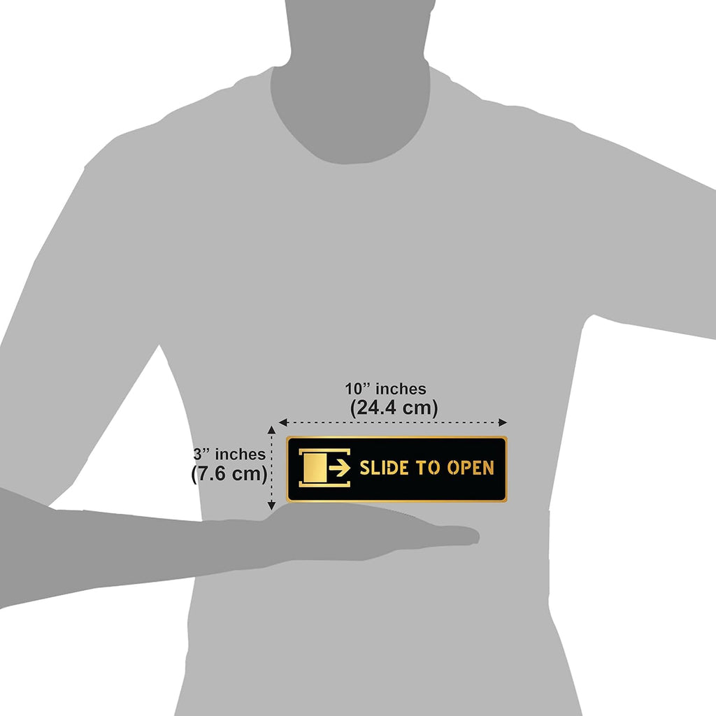 Black & Gold “Slide to Open” Door Sign – Premium Acrylic Directional Sign with 3M Self-Adhesive