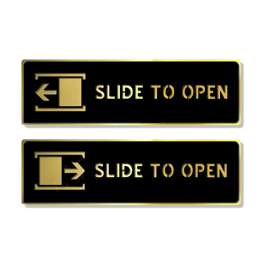 Black & Gold “Slide to Open” Door Sign – Premium Acrylic Directional Sign with 3M Self-Adhesive
