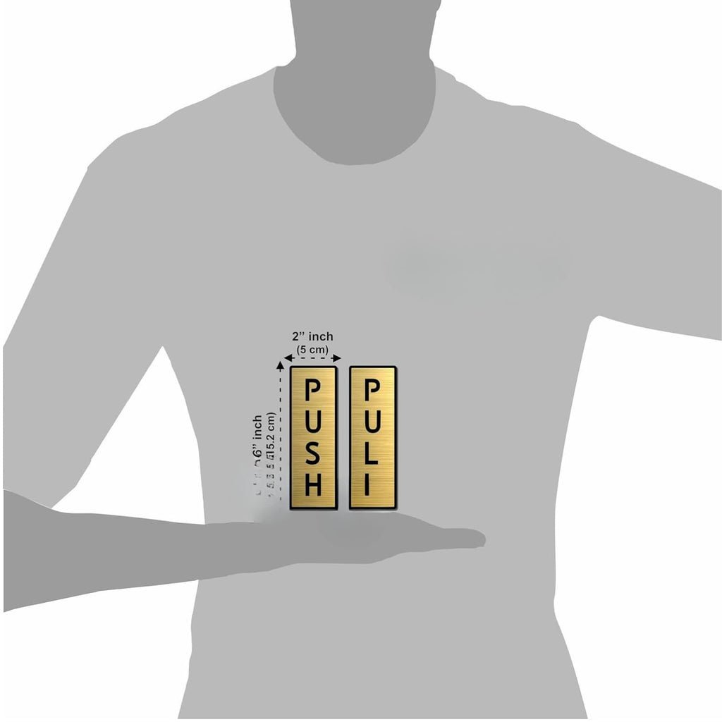 Brushed Gold Vertical PUSH & PULL Door Sign Set – Waterproof Acrylic Self-Adhesive Signage
