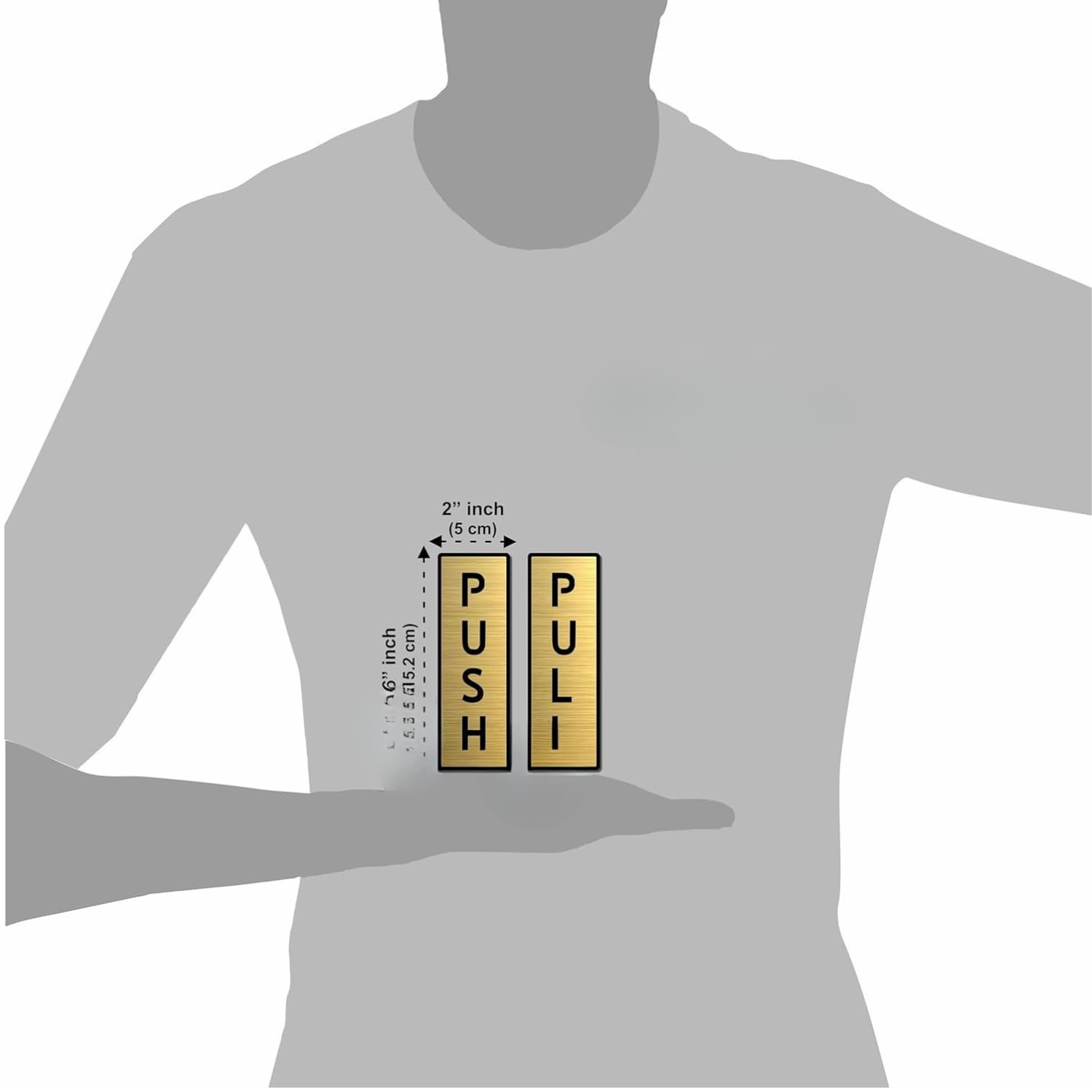 Brushed Gold Vertical PUSH & PULL Door Sign Set – Waterproof Acrylic Self-Adhesive Signage