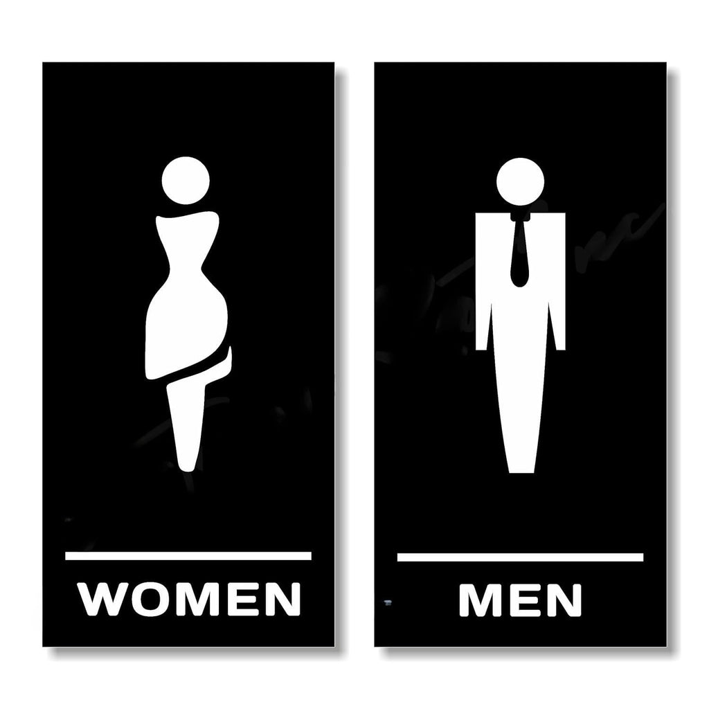 MEN WOMEN WASHROOM Door Sign – 6 x 3 Inch Self-Adhesive Restroom Identification Board