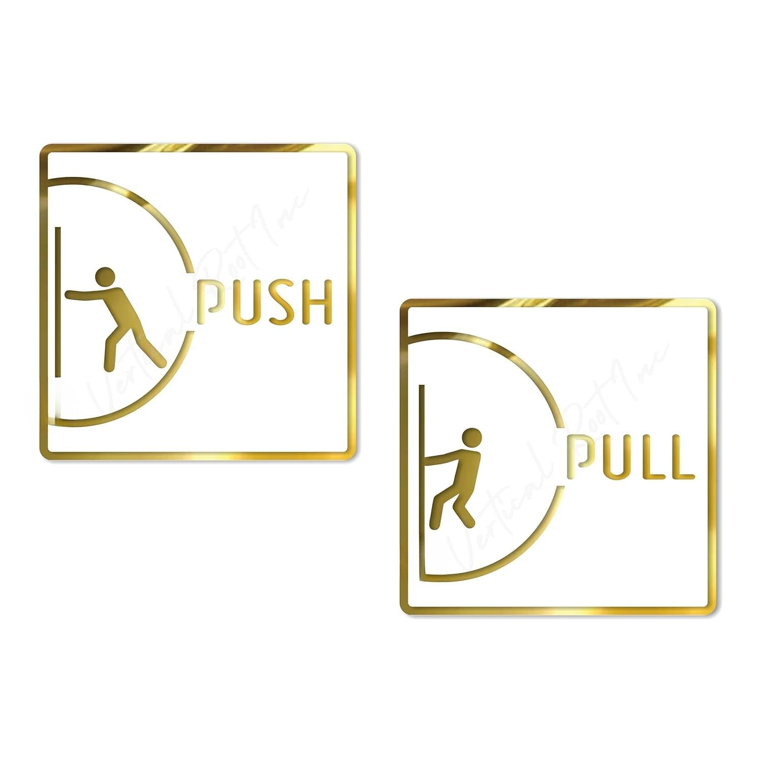 White & Gold PUSH & PULL Acrylic Door Sign – Self-Adhesive Instruction Board for Commercial Use