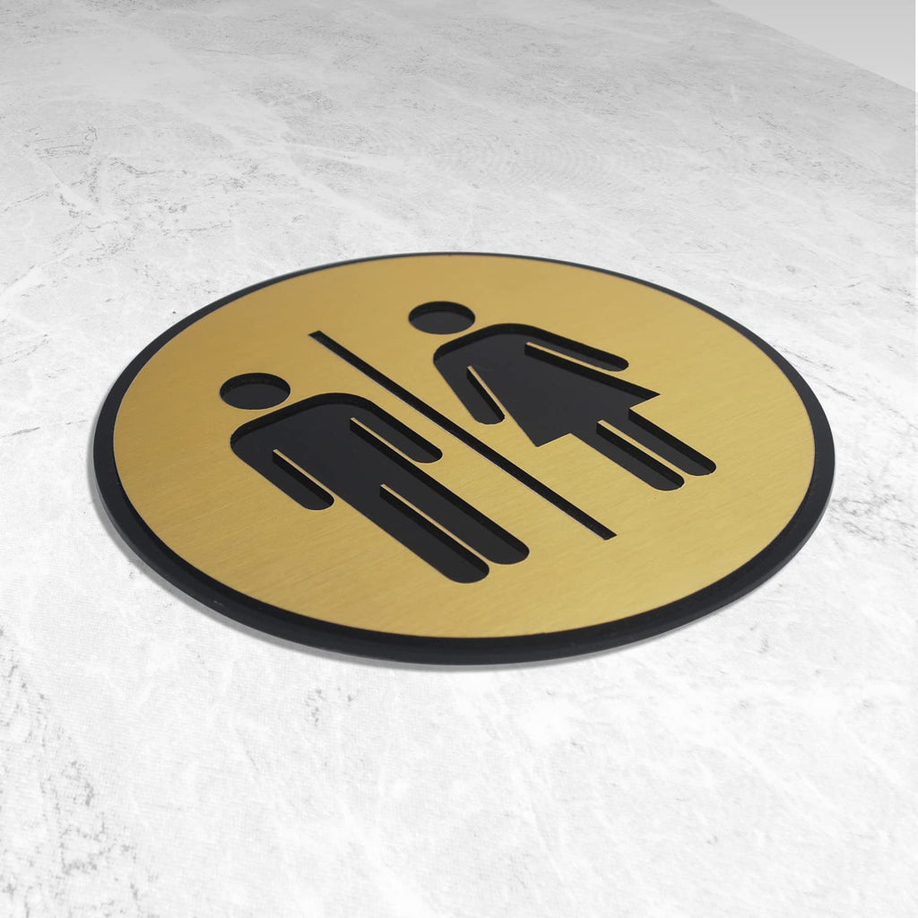Brushed Gold Unisex Washroom Sign – Acrylic Restroom Sign with 3M Self-Adhesive