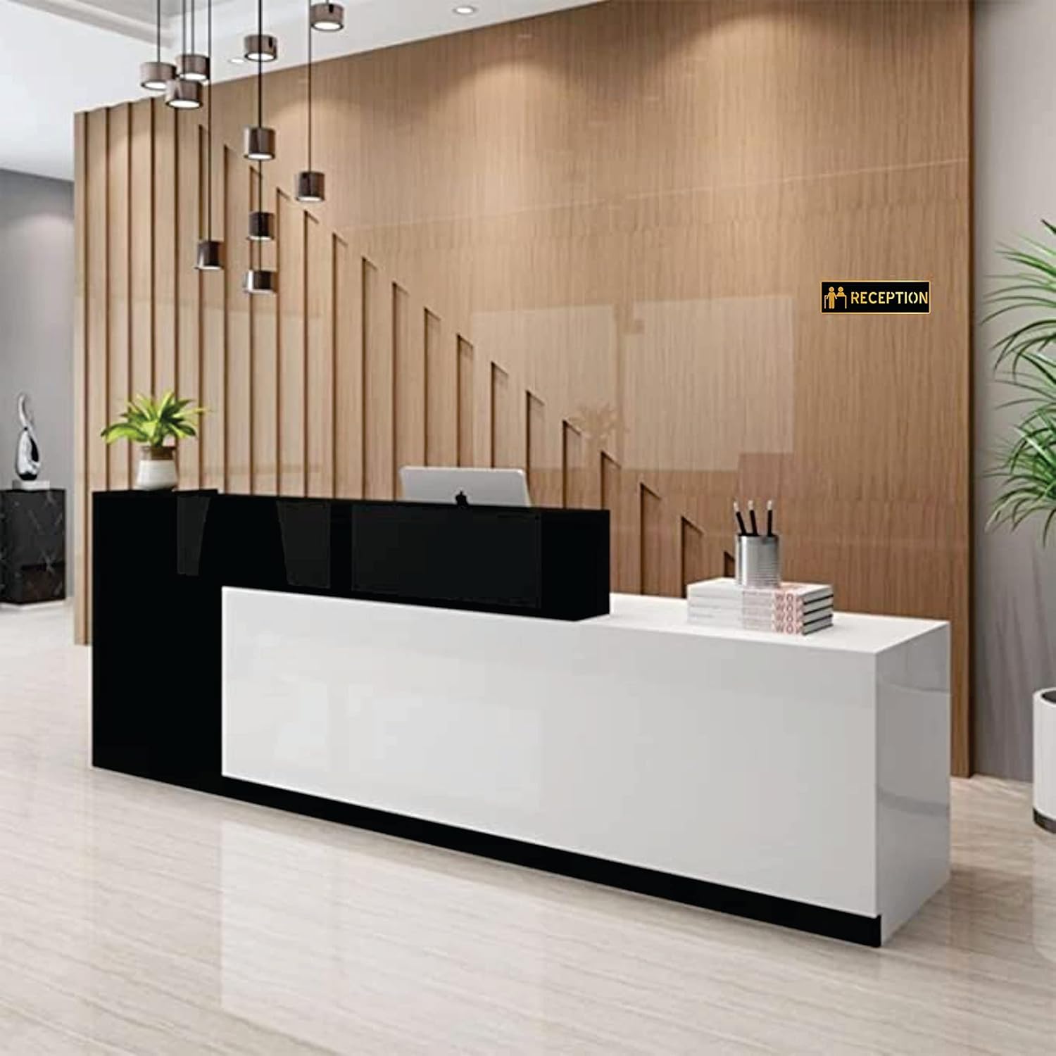 Black & Gold RECEPTION Desk Sign – Premium Acrylic Reception Area Sign with 3M Self-Adhesive