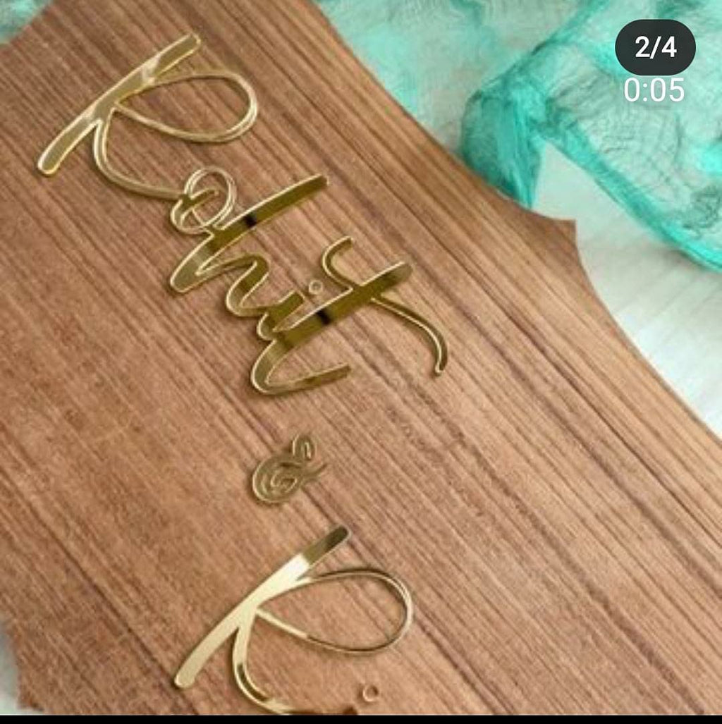 Personalized Wooden Texture MDF Name Plate with Golden Mirror Acrylic