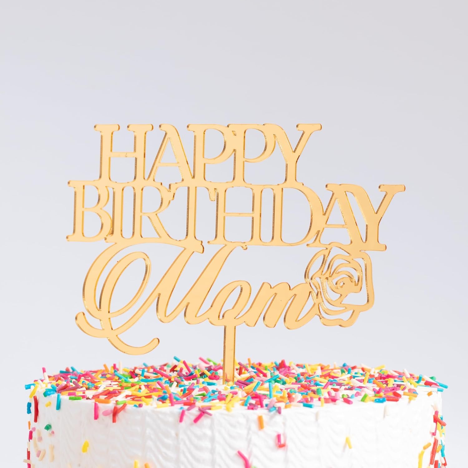Happy Birthday Mom Cake Topper | Golden Finish