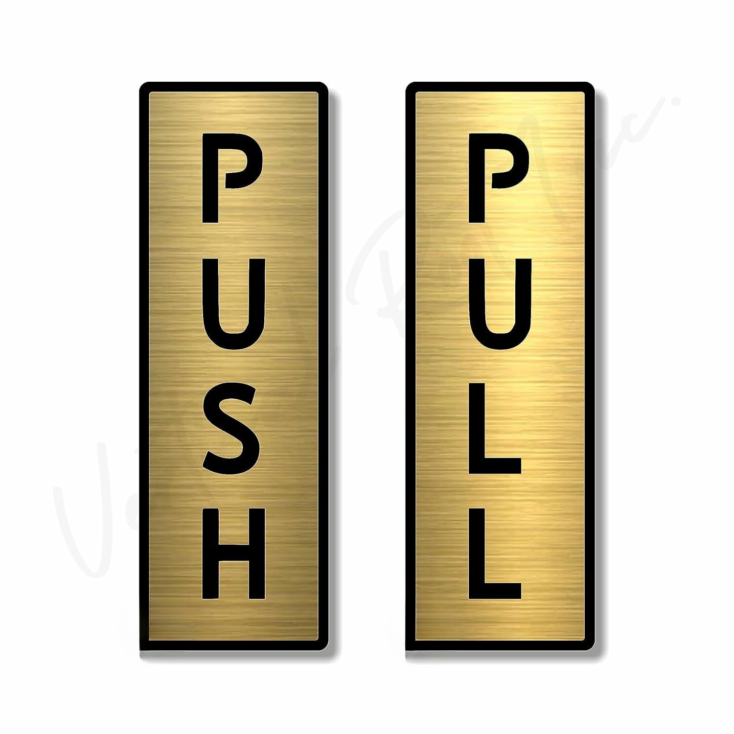 Brushed Gold Vertical PUSH & PULL Door Sign Set – Waterproof Acrylic Self-Adhesive Signage