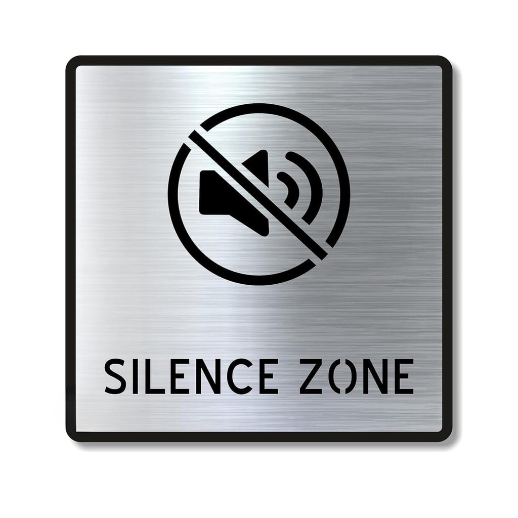 Premium Brushed Silver Finish Acrylic SILENCE ZONE Sign | Modern Office Signage