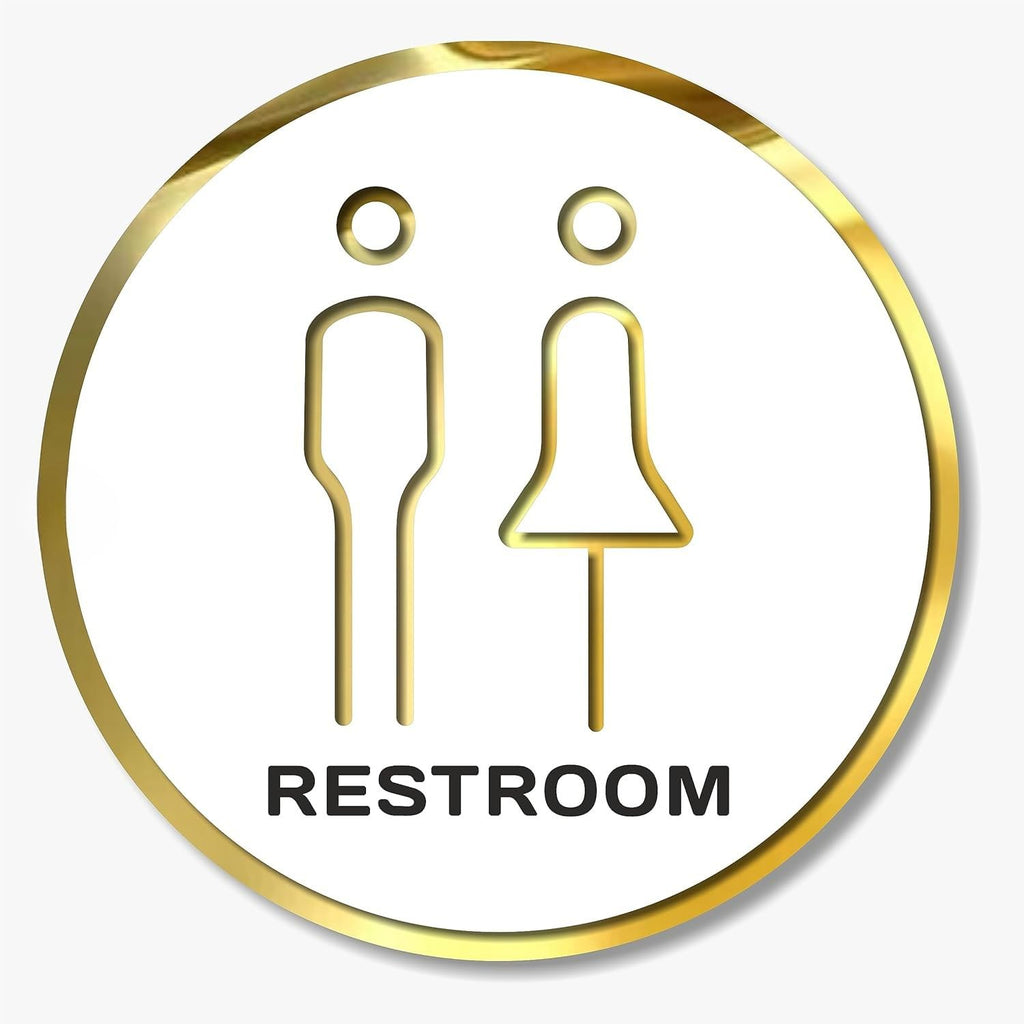 Premium Matte White & Gold "MEN WOMEN WASHROOM" Restroom Sign