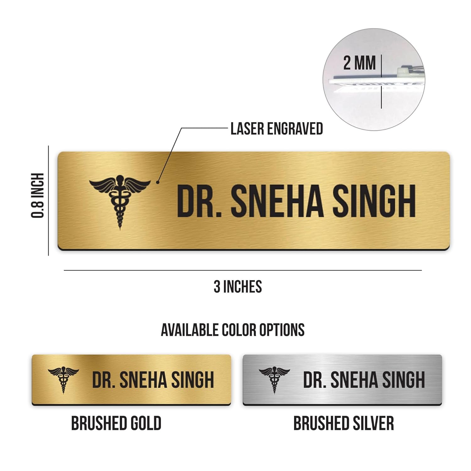 Premium Acrylic Name Badge with Brushed Silver Finish