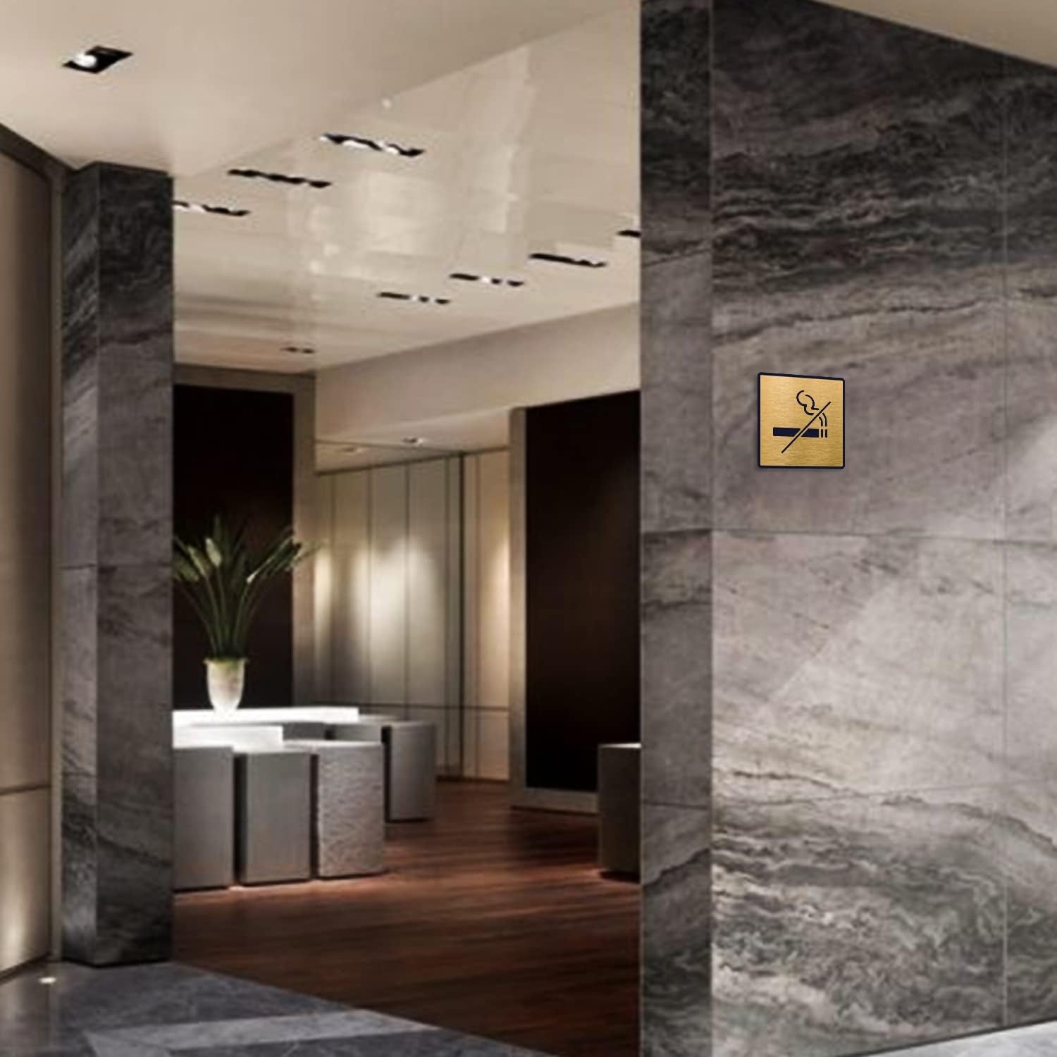 Brushed Gold No Smoking Round Sign – Premium Acrylic 5.8 Inch Self-Adhesive Safety Sign