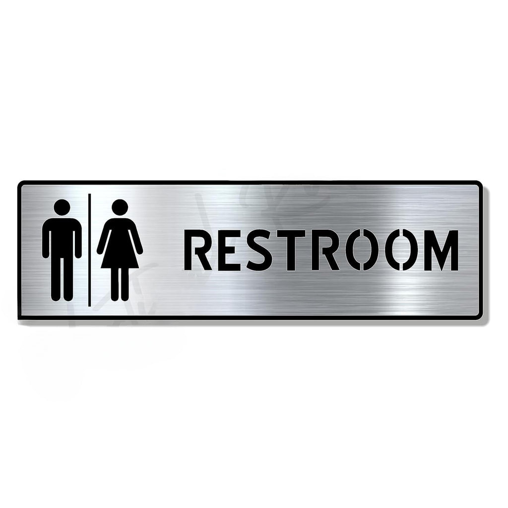 Premium Brushed Steel Finish Acrylic Restroom Door Sign | 10 x 3 Inch