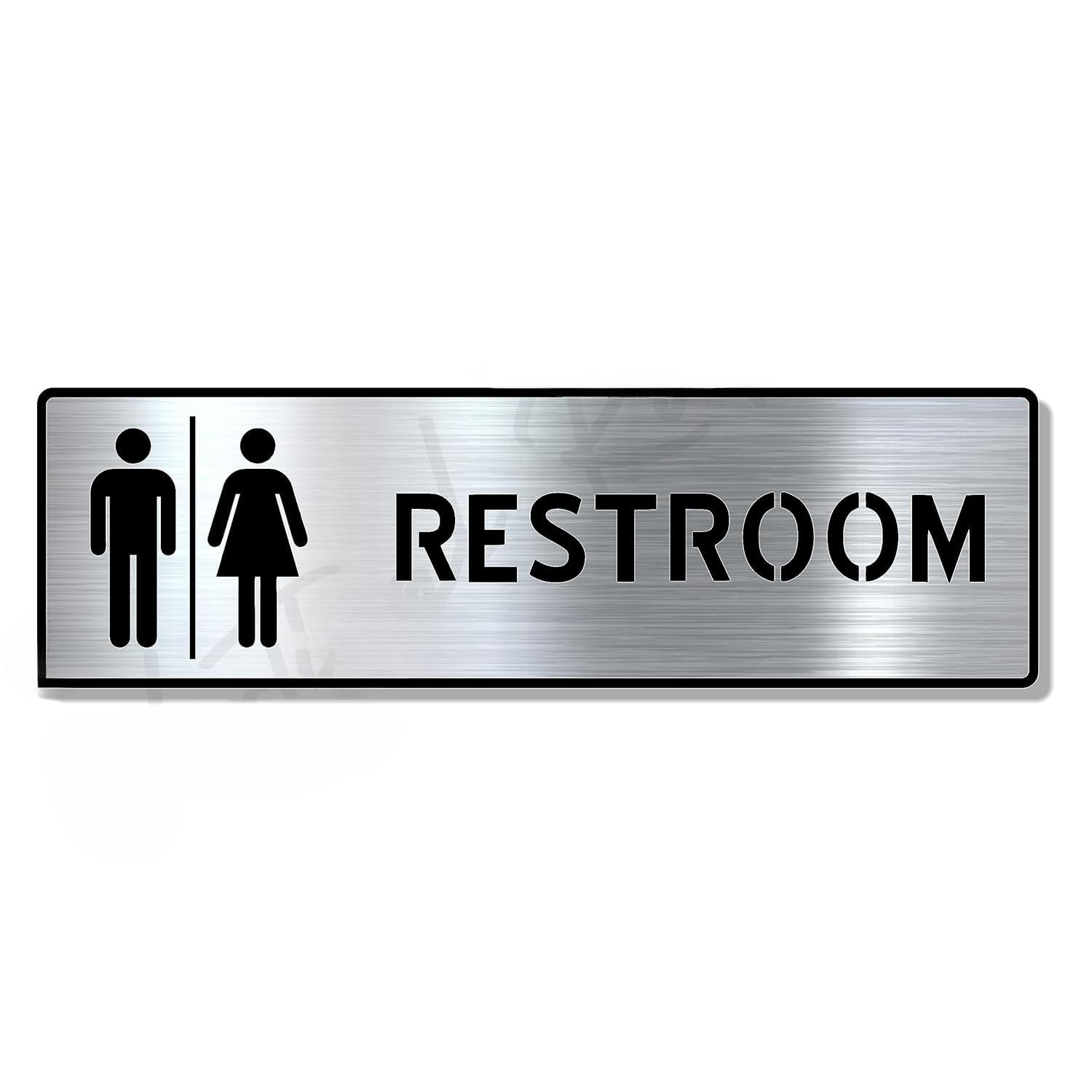 Premium Brushed Steel Finish Acrylic Restroom Door Sign | 10 x 3 Inch