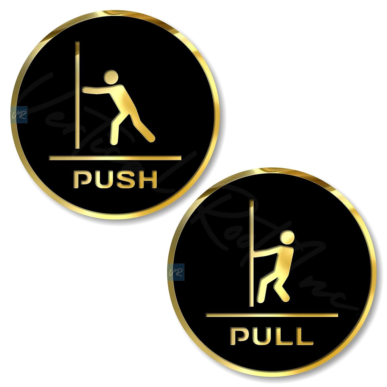 Gold & Black PUSH & PULL Door Sticker Set – Premium Waterproof Self-Adhesive Round Sign