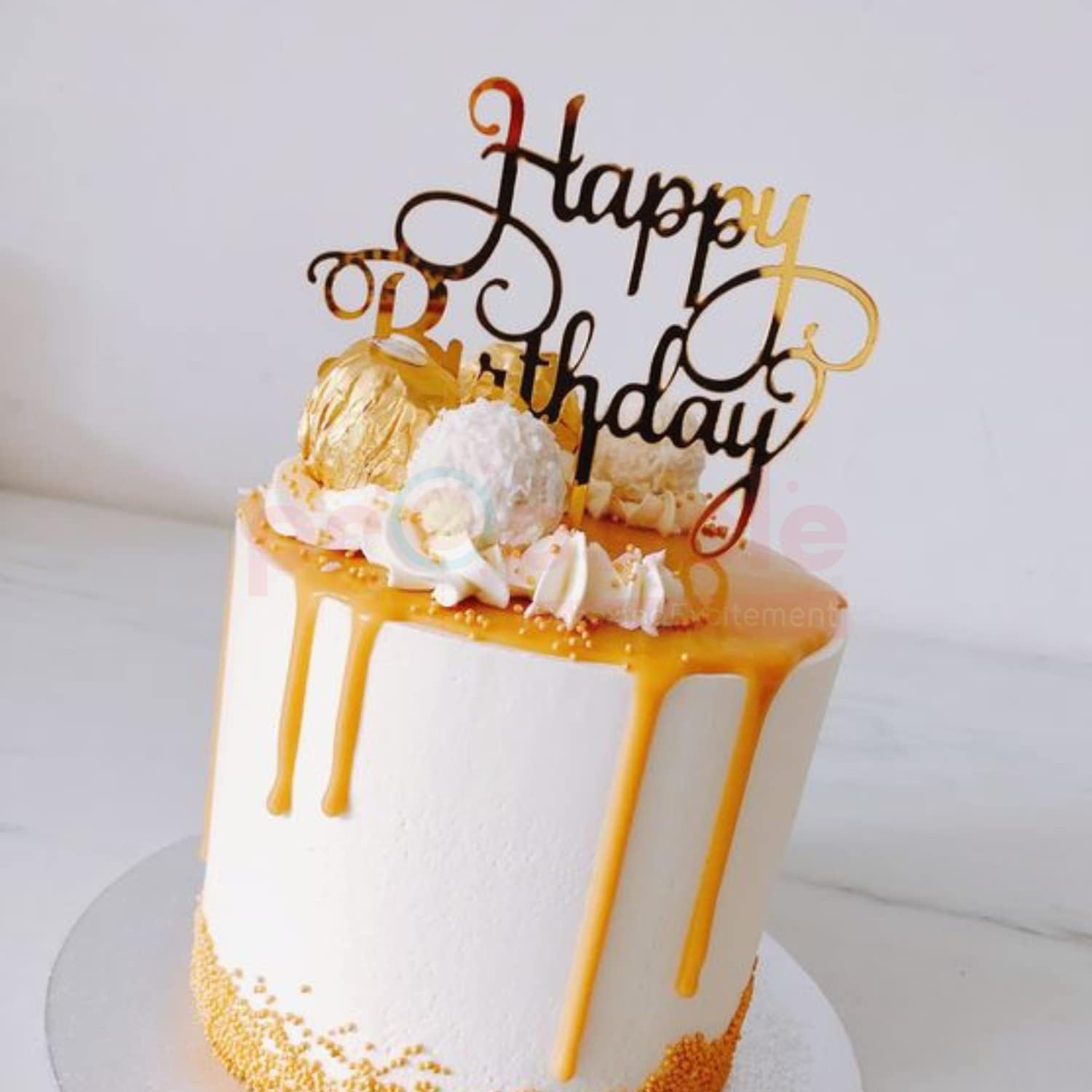Elegant Golden Cake Decoration with Curvaceous Text