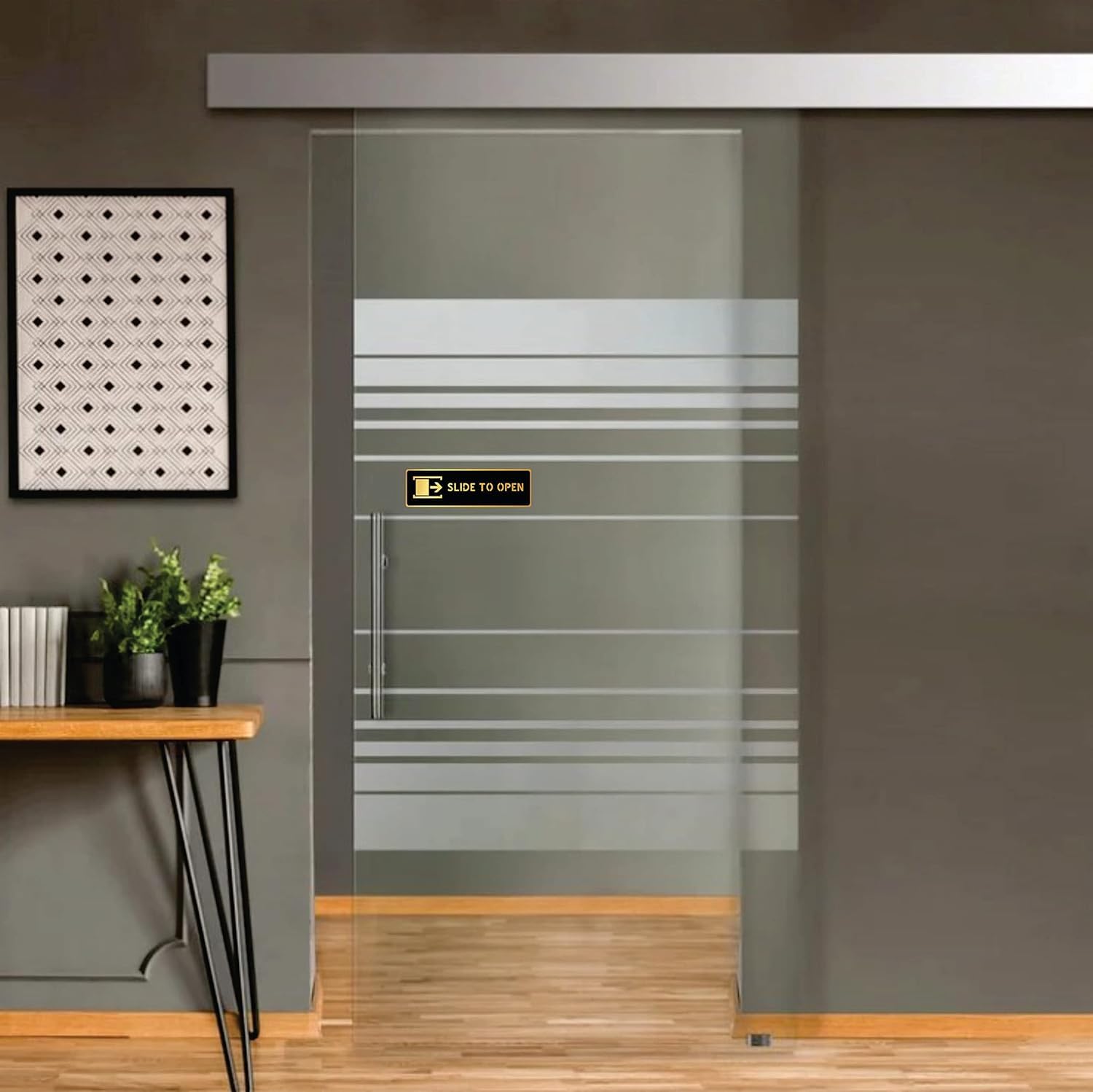 Black & Gold “Slide to Open” Door Sign – Premium Acrylic Directional Sign with 3M Self-Adhesive