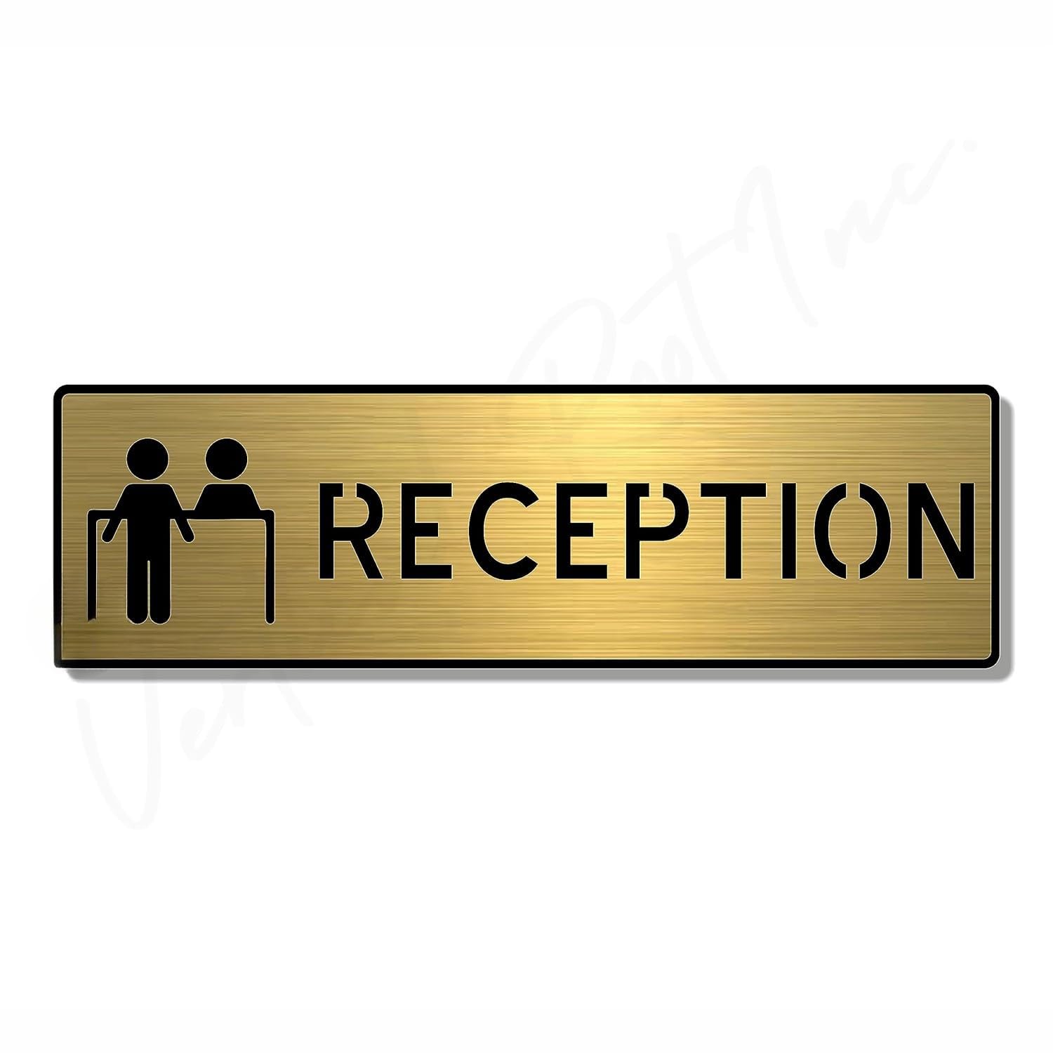 Brushed Gold & Black RECEPTION Sign – Waterproof Acrylic Reception Area Board with Self-Adhesive