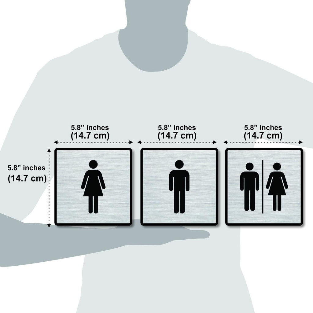 Premium Silver Brush Finish Acrylic Men & Women Washroom Sign | 5.8 Inch