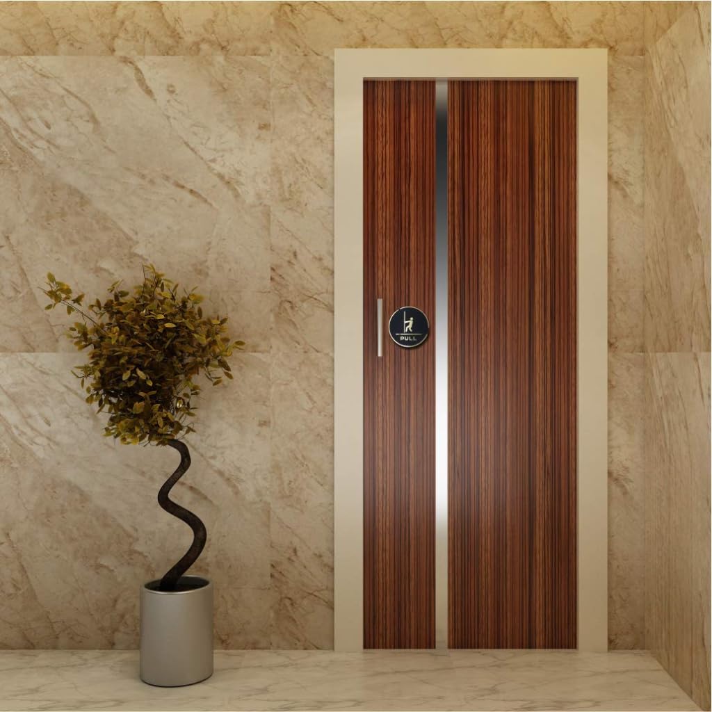 Black & Gold PUSH & PULL Round Door Sign – Premium Acrylic Self-Adhesive Instruction Sign