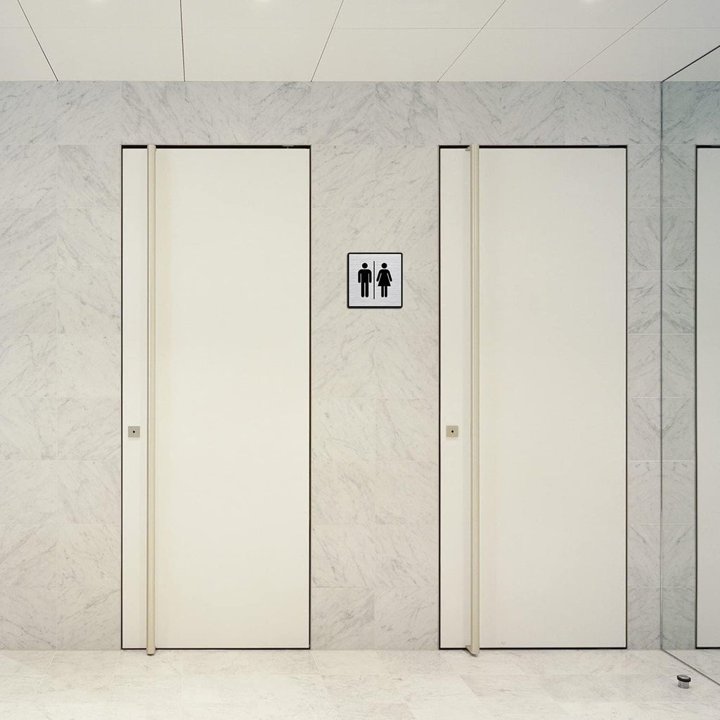 Premium Silver Brush Finish Acrylic Men & Women Washroom Sign | Modern Signage