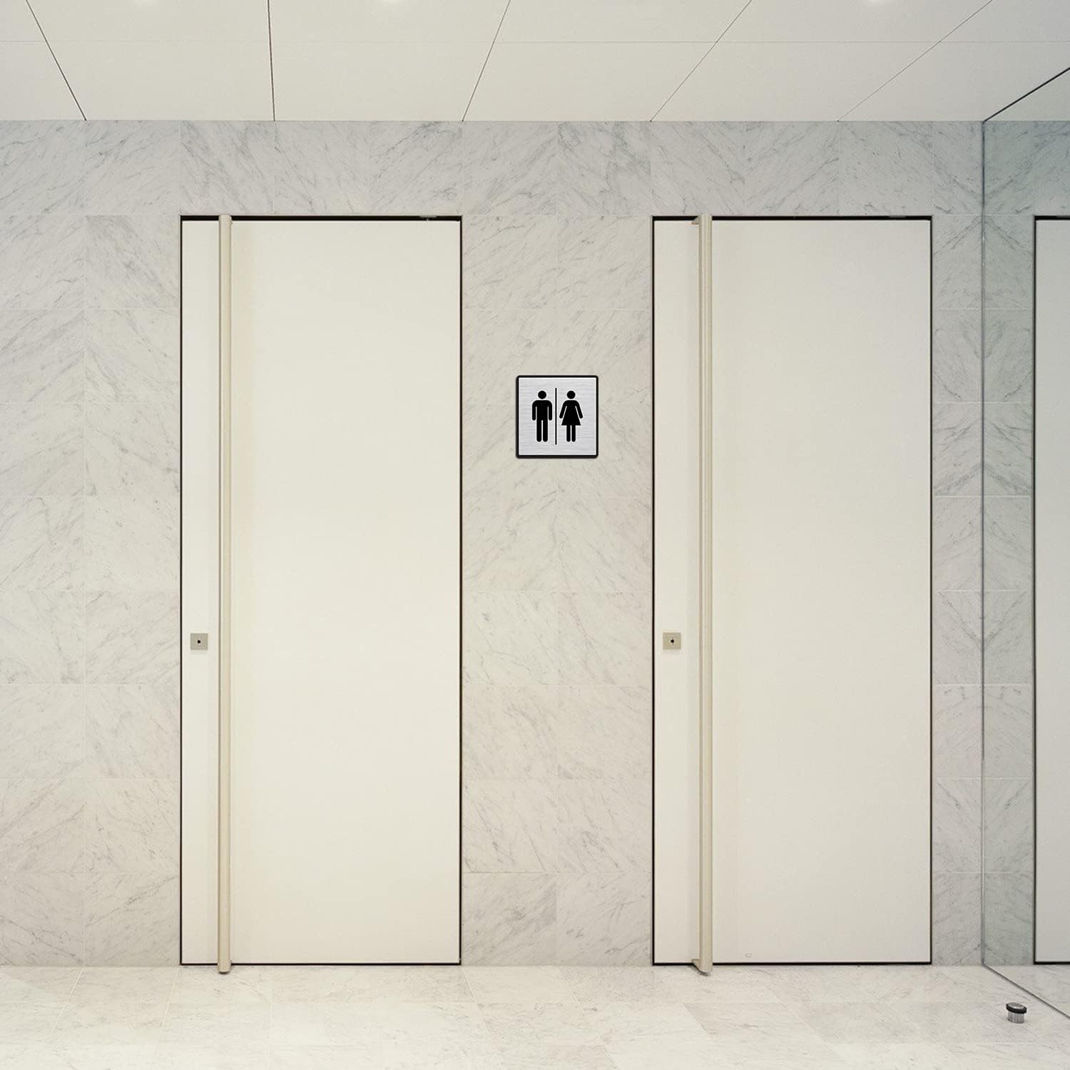 Premium Silver Brush Finish Acrylic Men & Women Washroom Sign | Modern Signage
