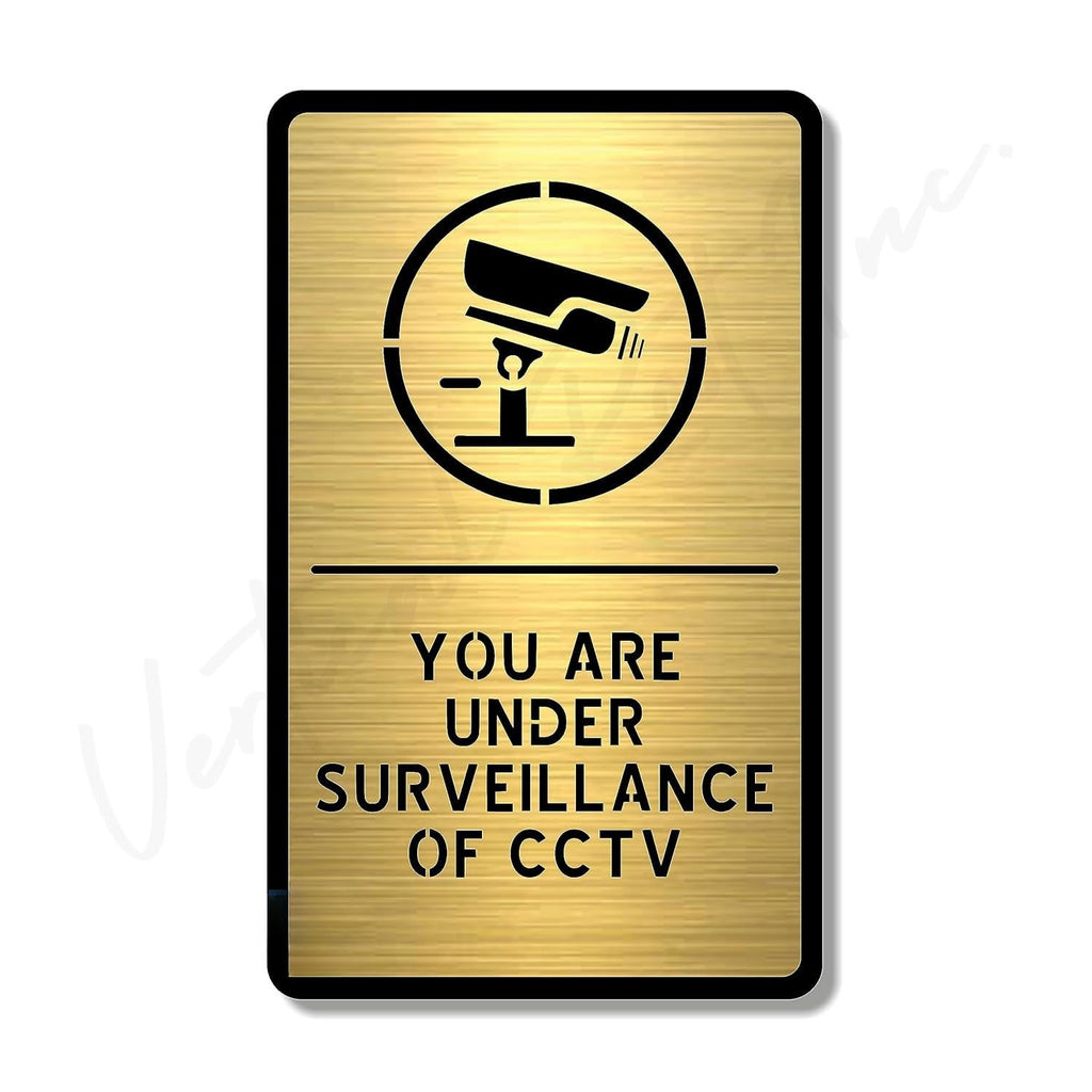 Brushed Gold CCTV Surveillance Warning Sign – Waterproof Acrylic Security Board with Self-Adhesive