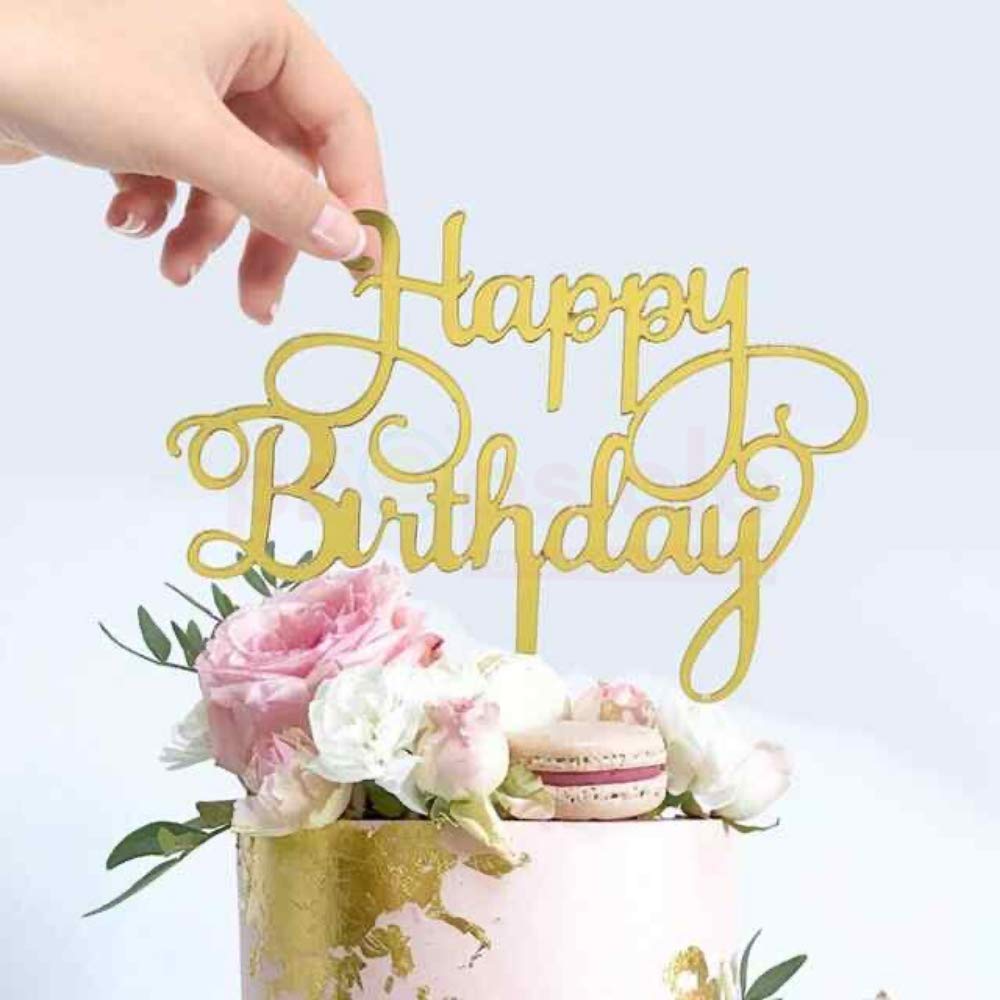 Elegant Golden Cake Decoration with Curvaceous Text