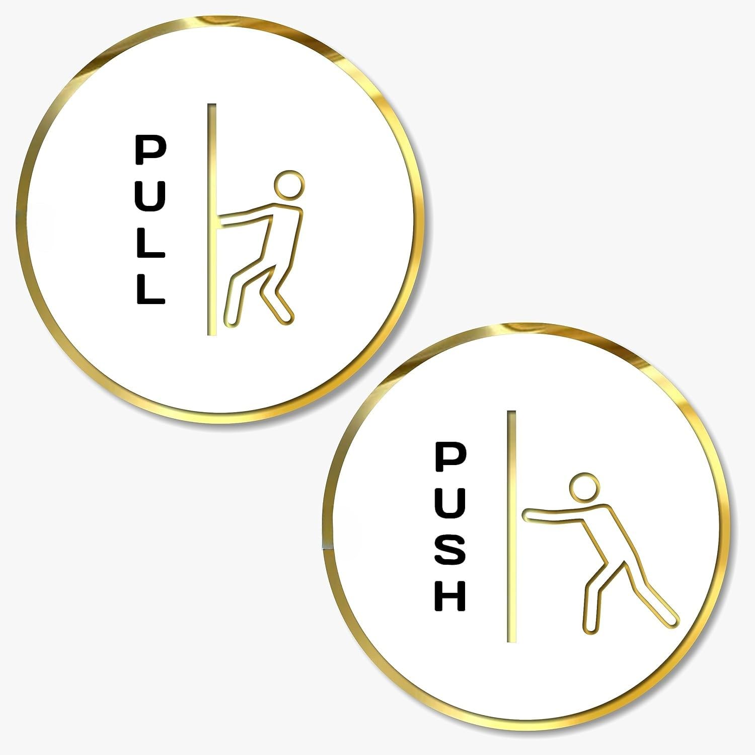 White & Gold Push & Pull Round Door Sign – Premium Quality Instruction Sign