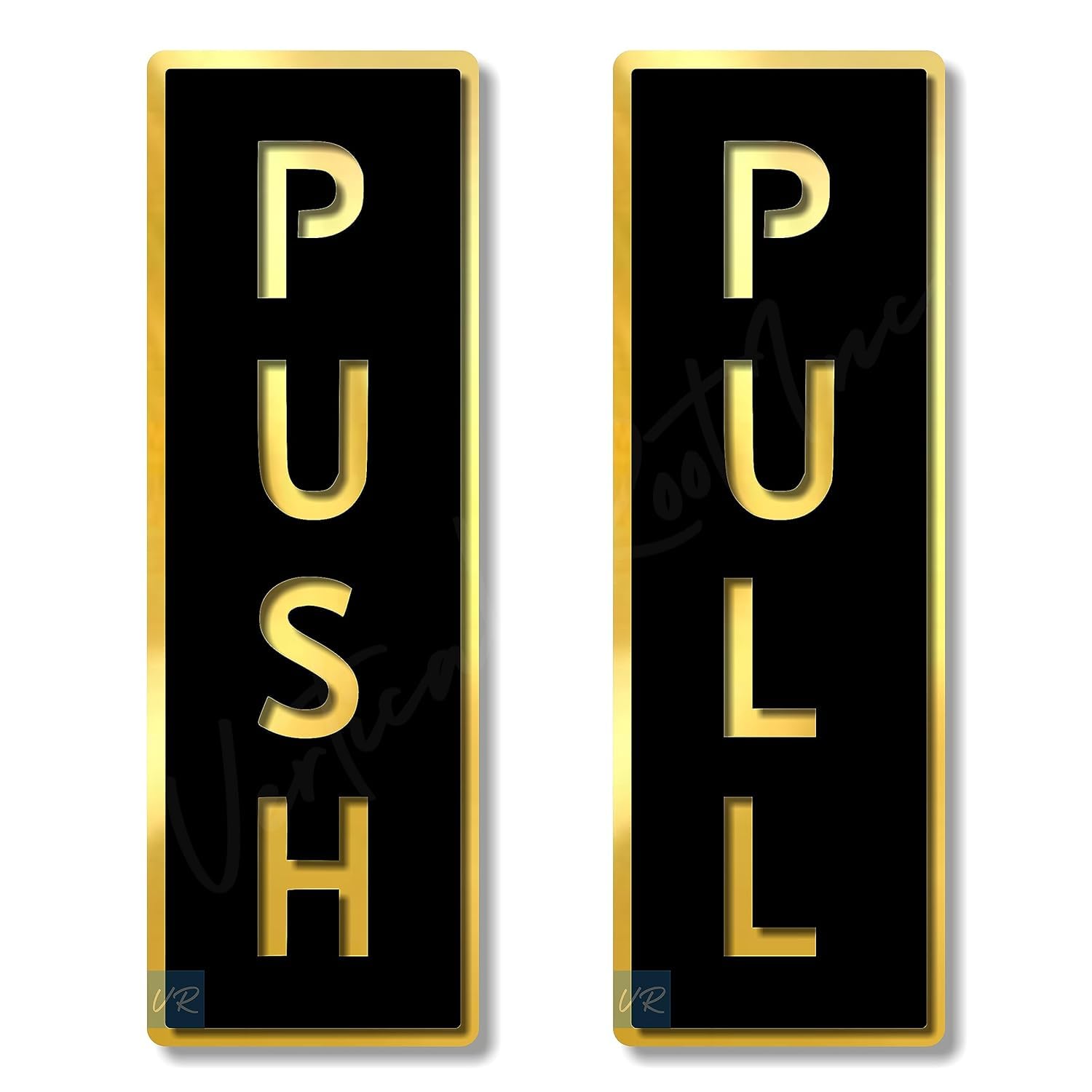 Black & Gold PUSH & PULL Door Sign – 6 x 2 Inch Premium Acrylic Self-Adhesive Sign