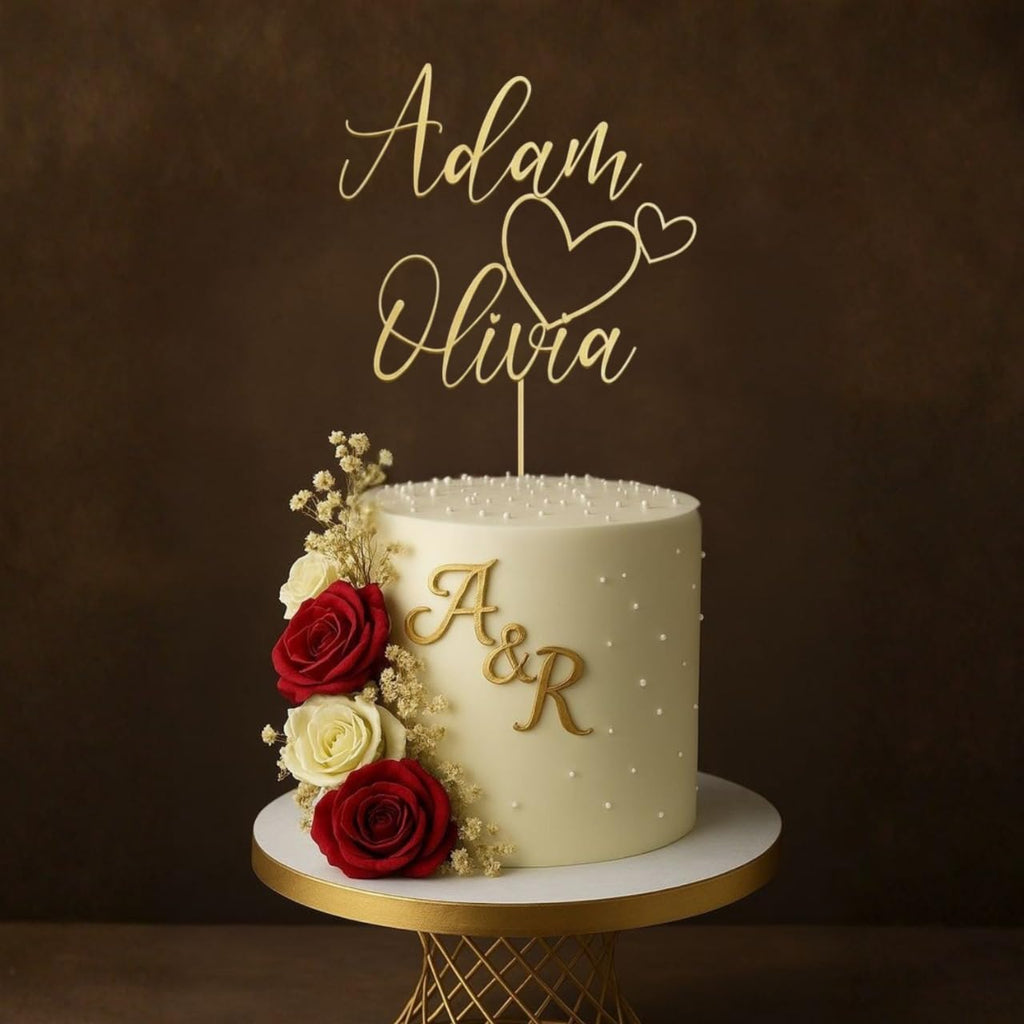 Custom Couples Cake Topper – Personalized Elegant Script Names