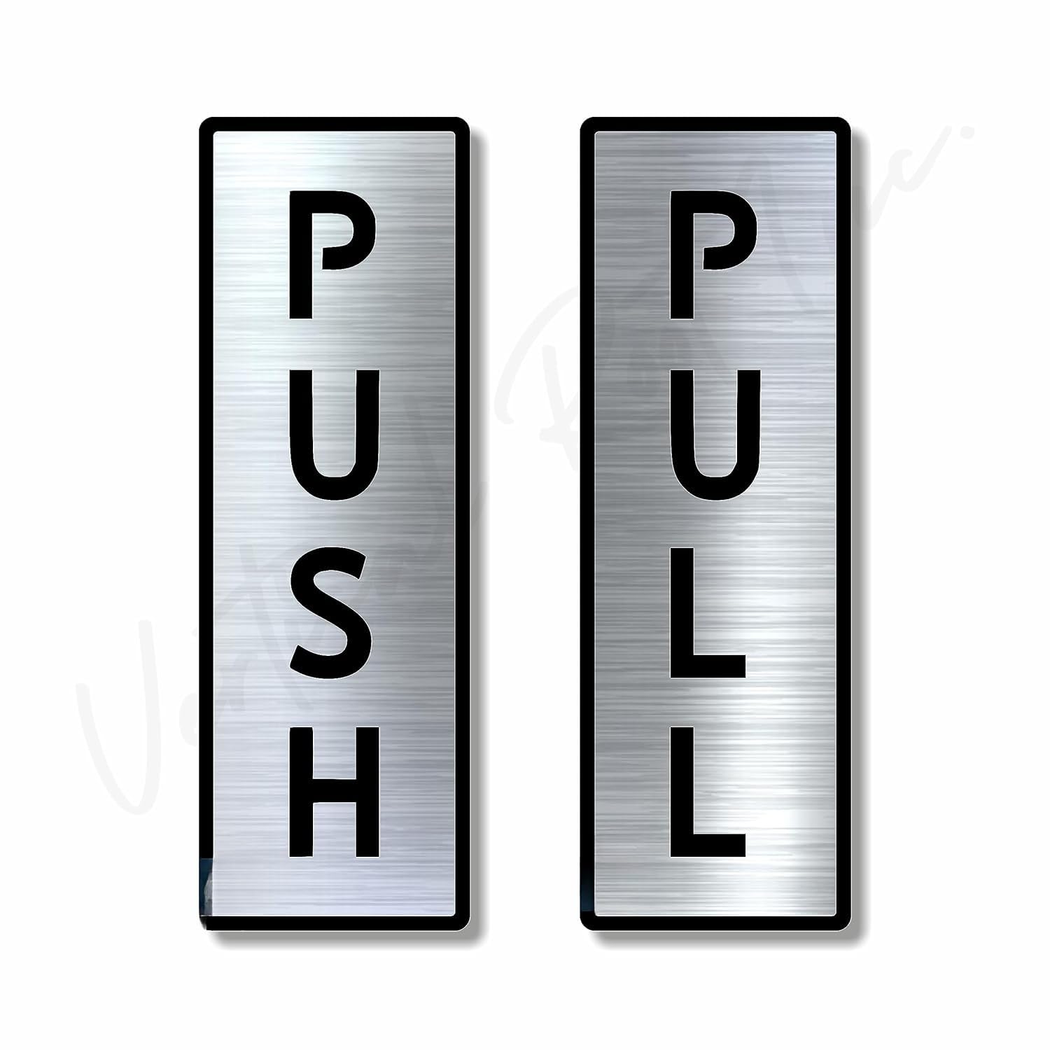: Brushed Steel PUSH & PULL Door Sign – 6 x 2 Inch Self-Adhesive Acrylic Instruction Sign