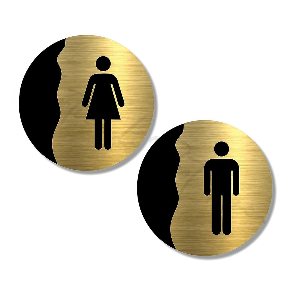 Brushed Gold Acrylic Washroom Sign – MEN & WOMEN Restroom Plate with Symbols | Easy 3M Tape Mount
