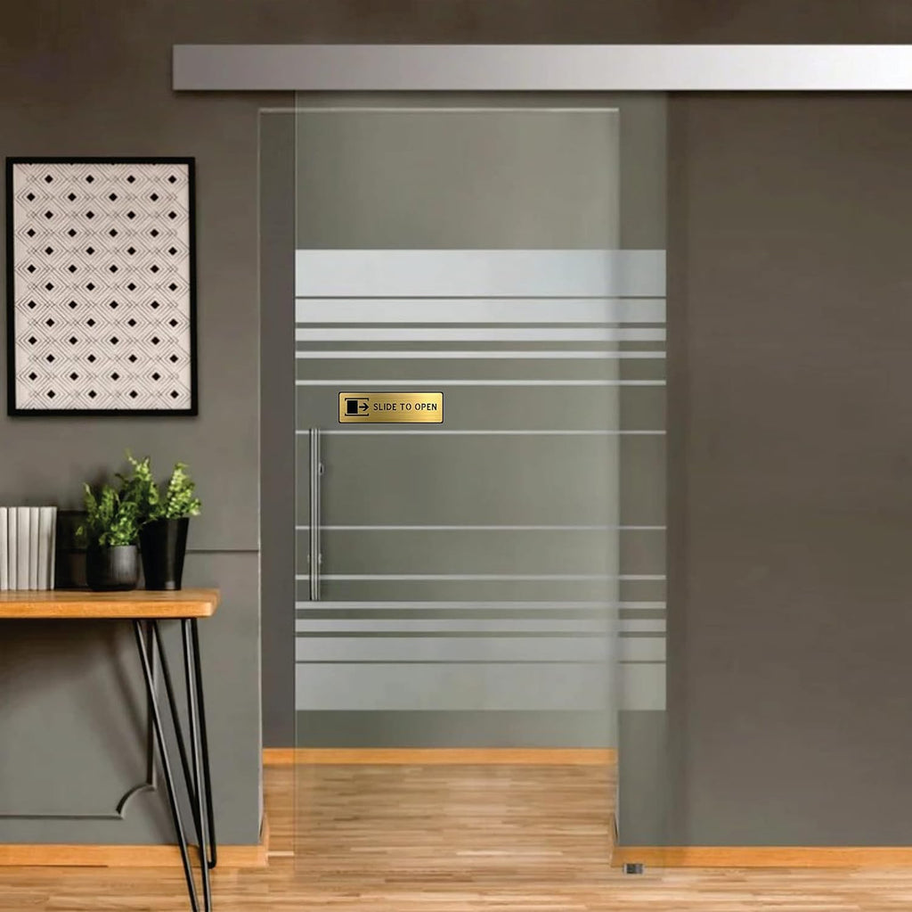 Brush Finish “Slide to Open” Door Sign – Premium Acrylic Self-Adhesive Direction Sign