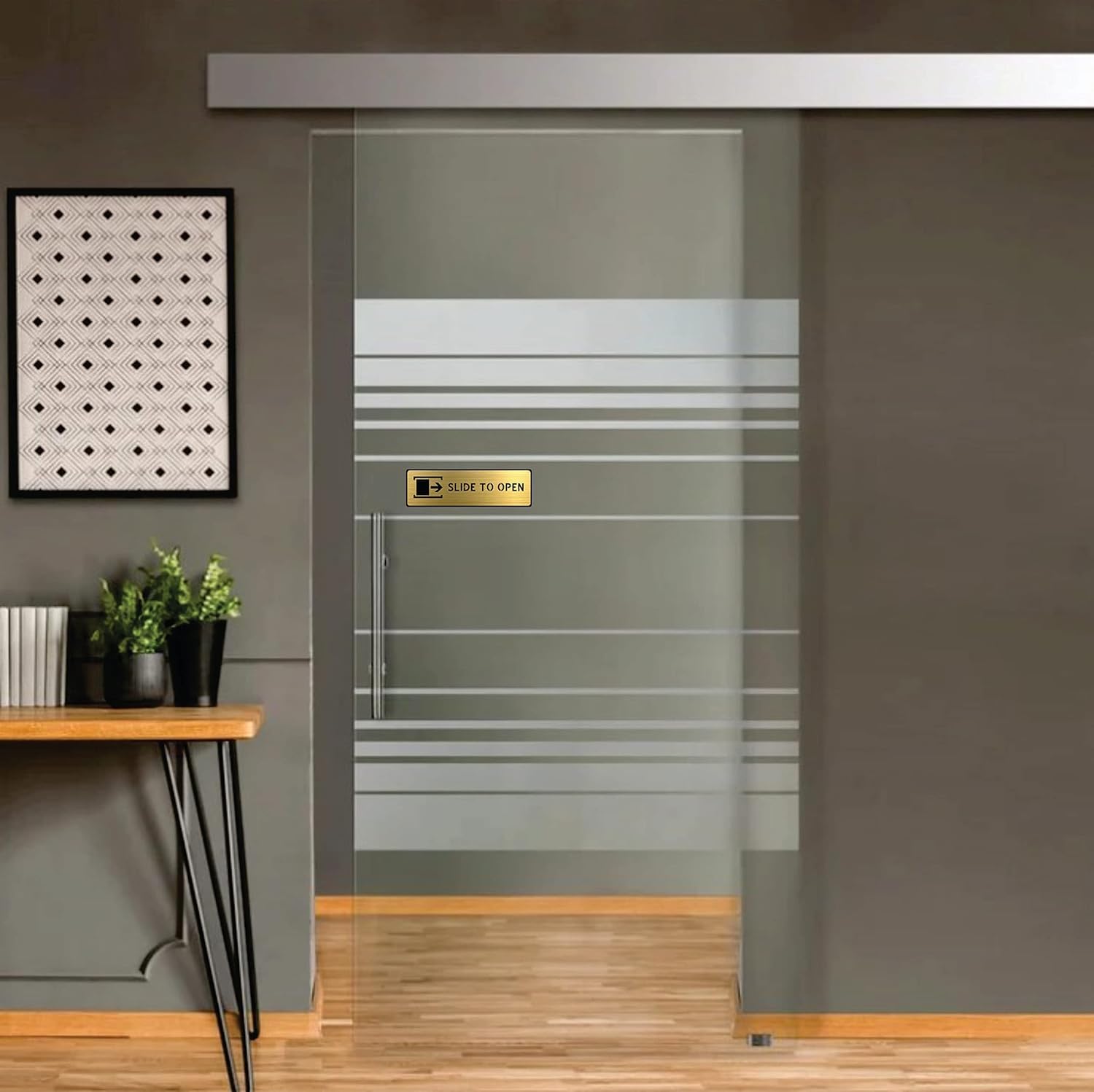 Brush Finish “Slide to Open” Door Sign – Premium Acrylic Self-Adhesive Direction Sign