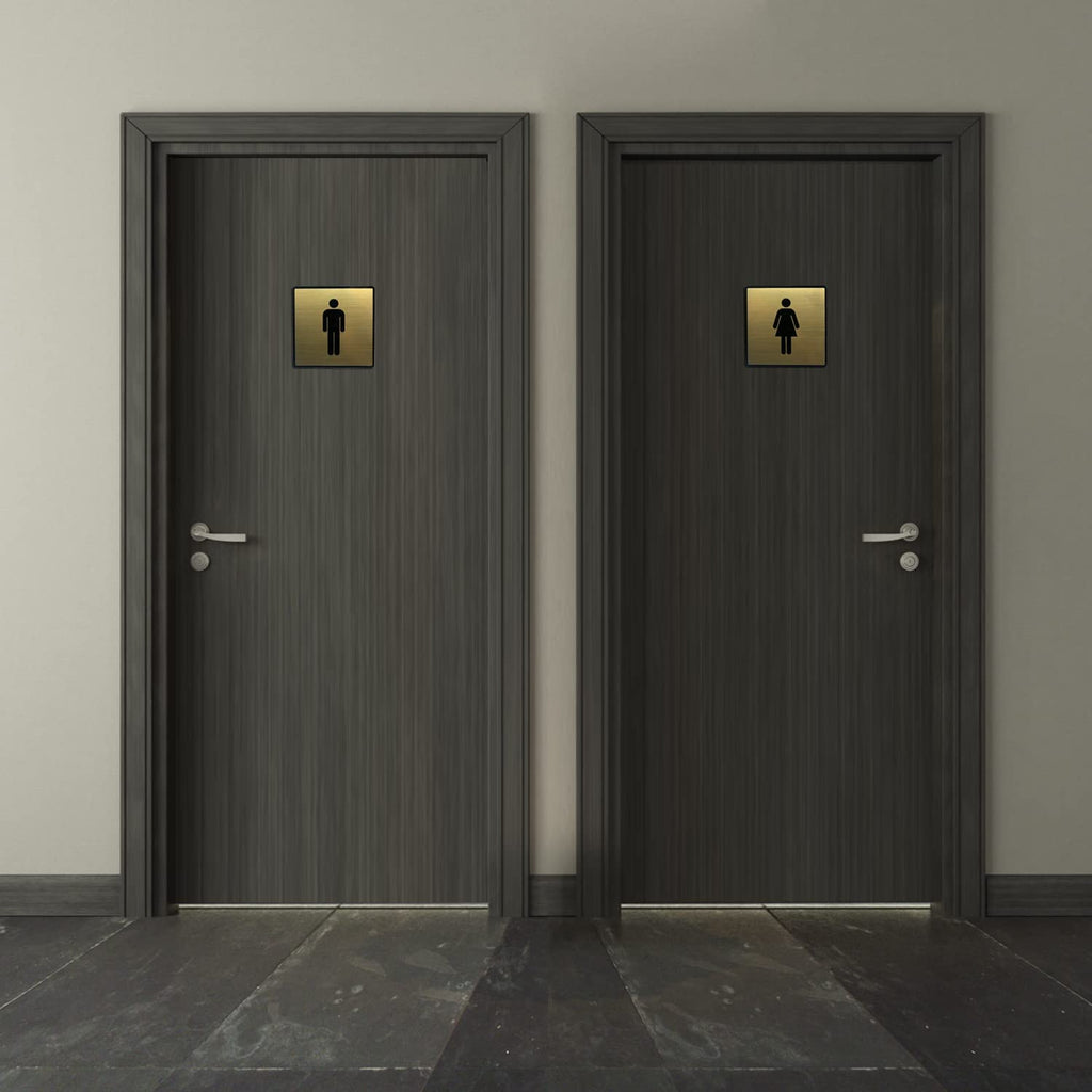Gold & Black Men Women Restroom Door Sign – Premium Acrylic Self-Adhesive Washroom Signage