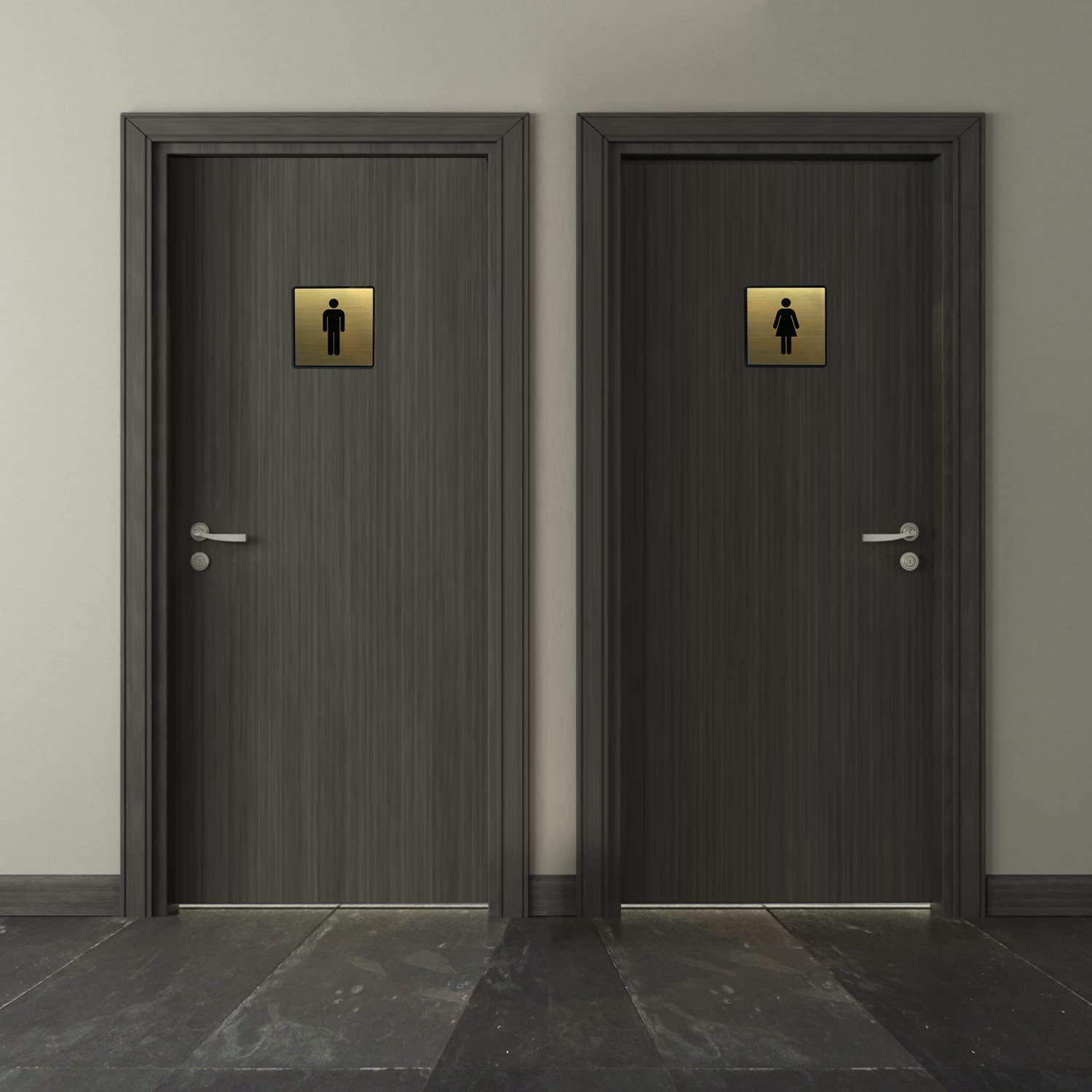 Gold & Black Men Women Restroom Door Sign – Premium Acrylic Self-Adhesive Washroom Signage