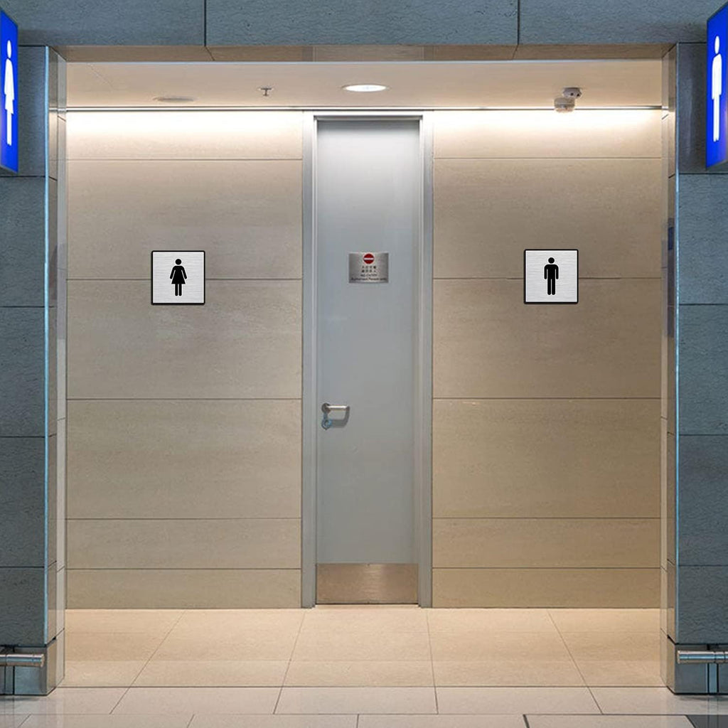 Premium Brush Steel Finish Acrylic Restroom Sign Set | Men Women Push Pull