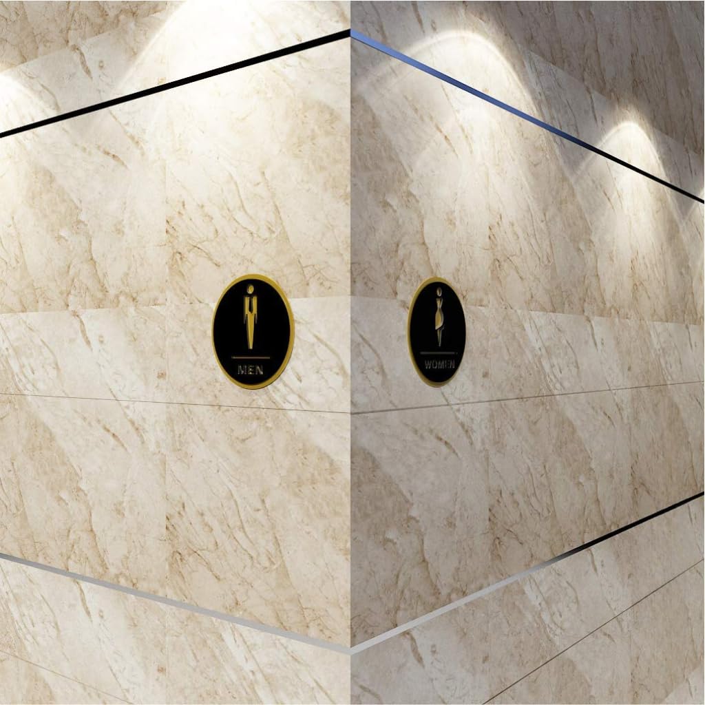 Black & Gold Men & Women Washroom Sign – Premium Acrylic Restroom Sign with 3M Self-Adhesive